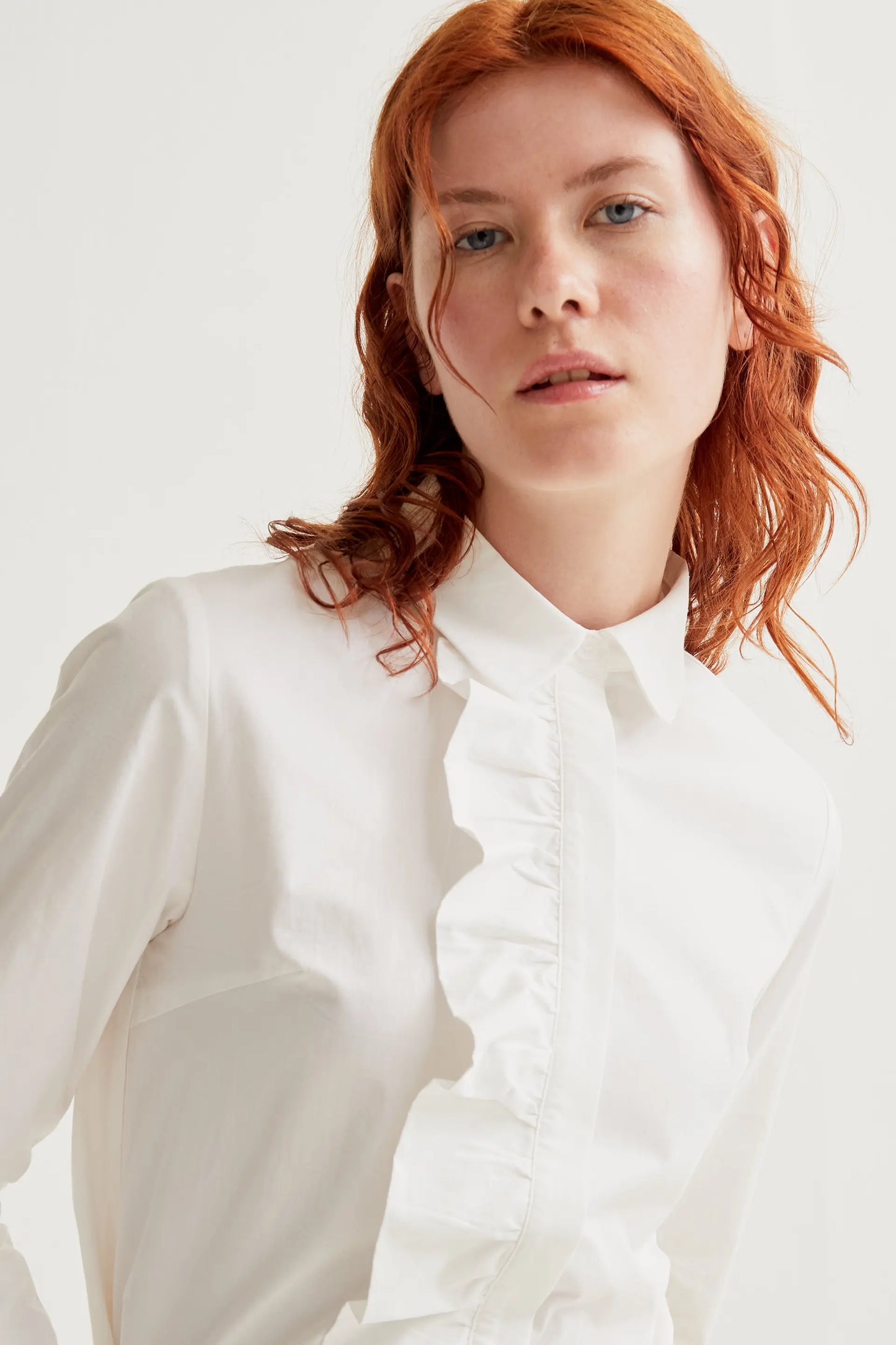 100% cotton white shirt with ruffle