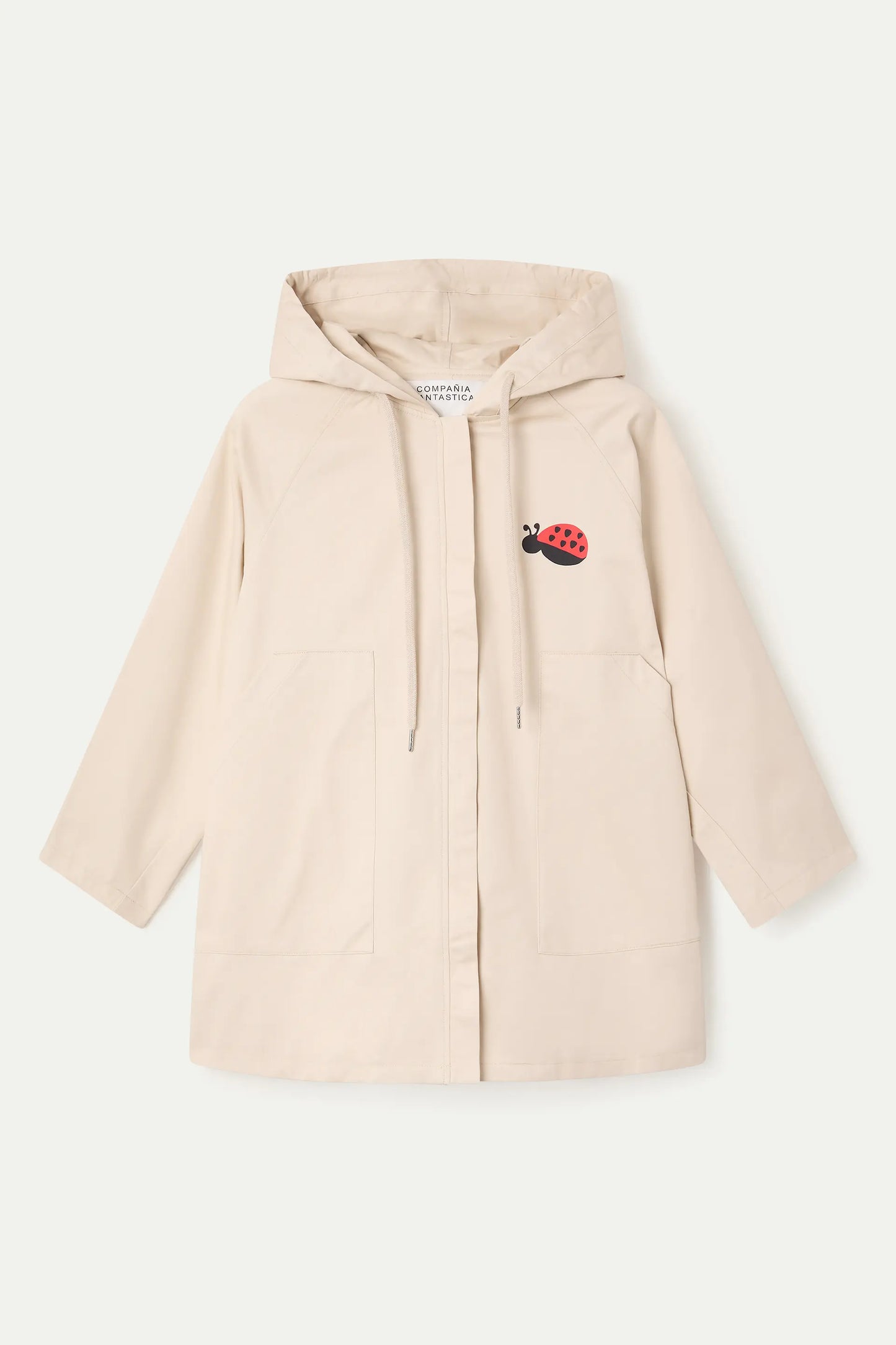 Trench coat with ladybug print