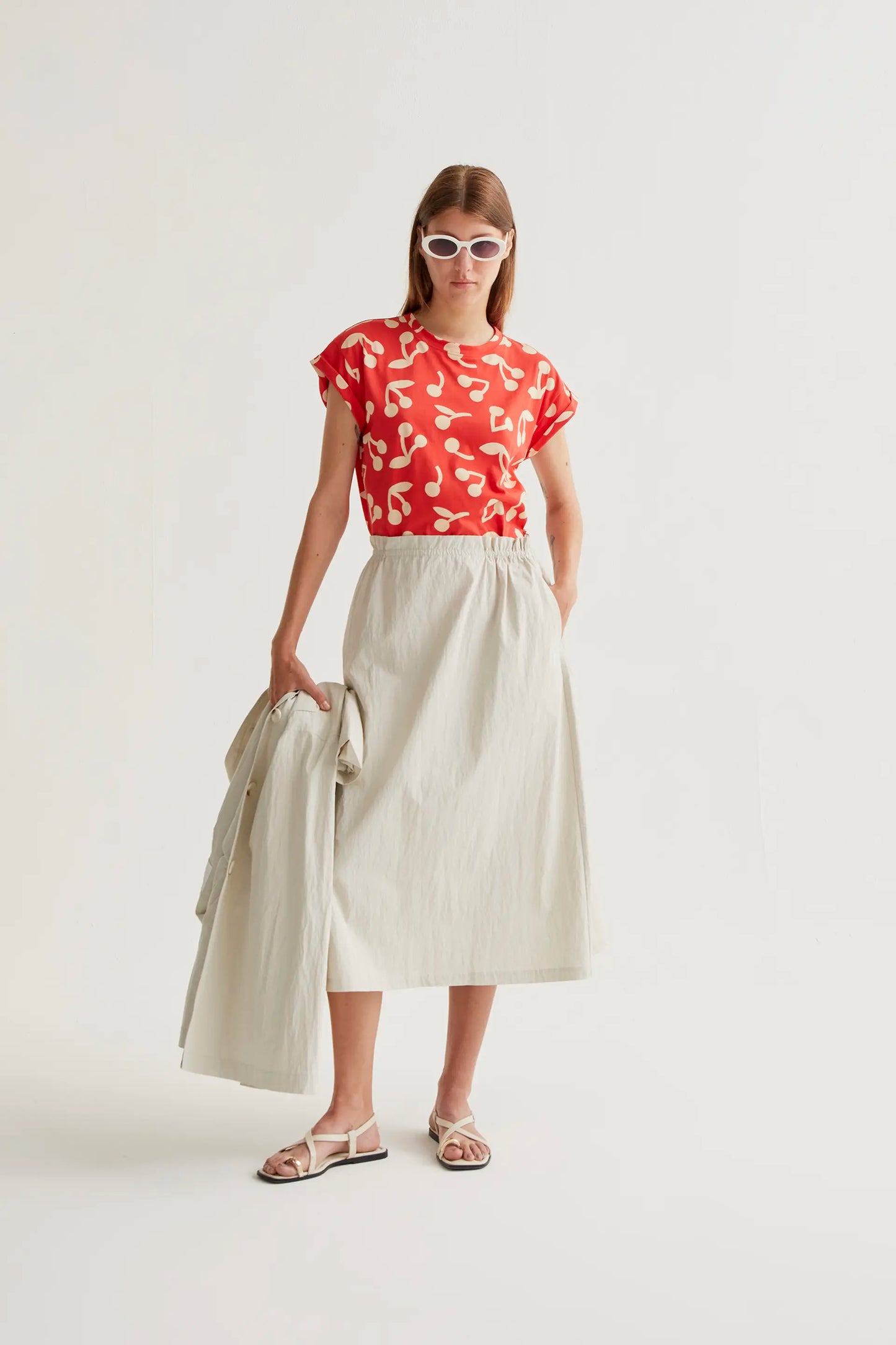 Falda midi blanco roto