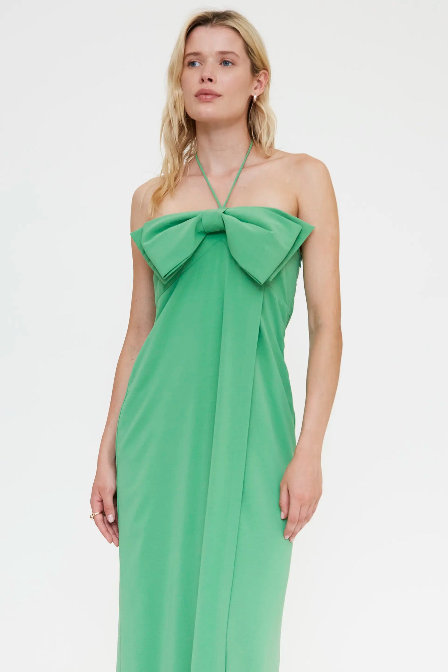 Long green dress with tie detail