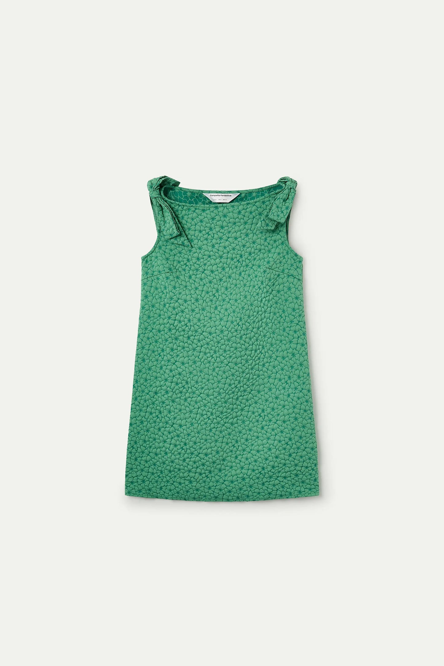 Vestido verde corto con textura floral
