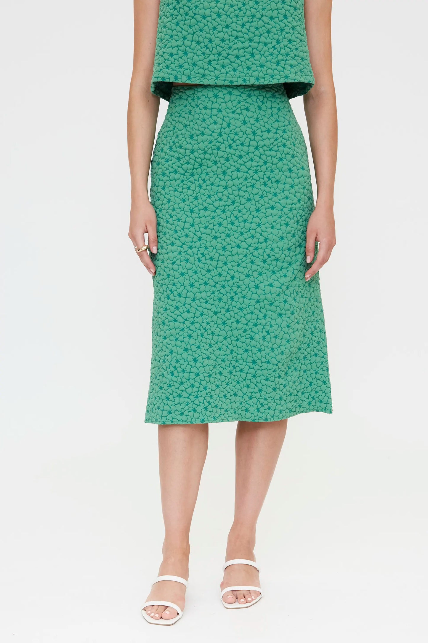 Gonna midi verde con texture floreale