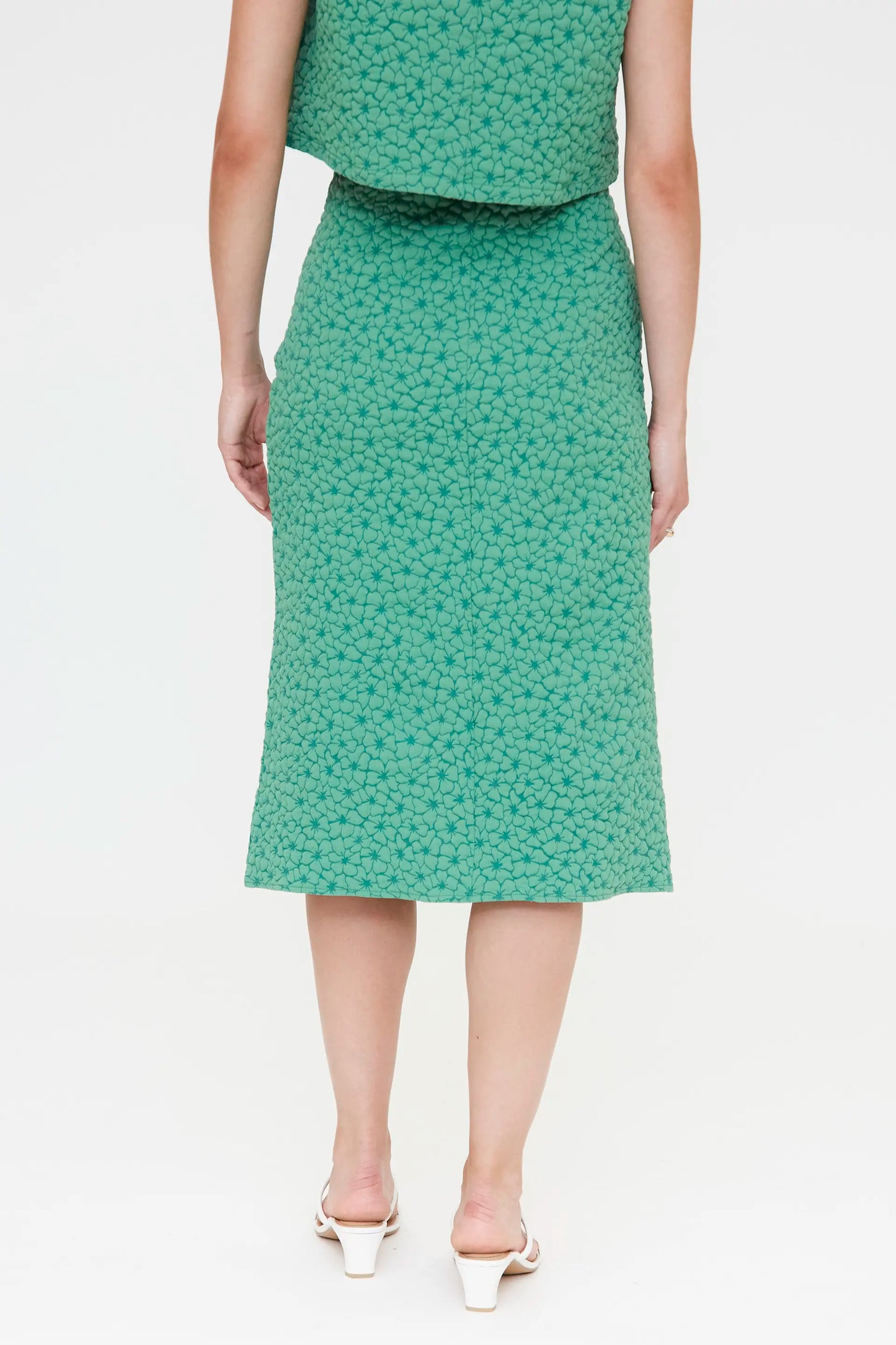 Gonna midi verde con texture floreale