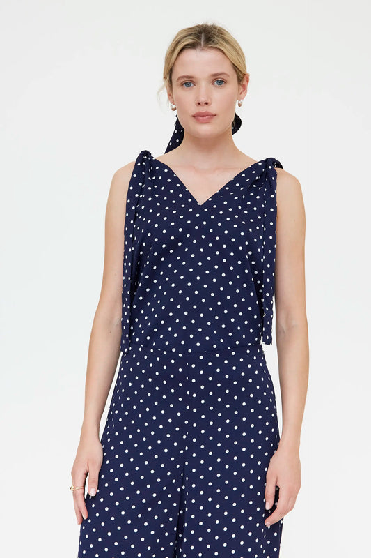 Navy blue mini dot print top