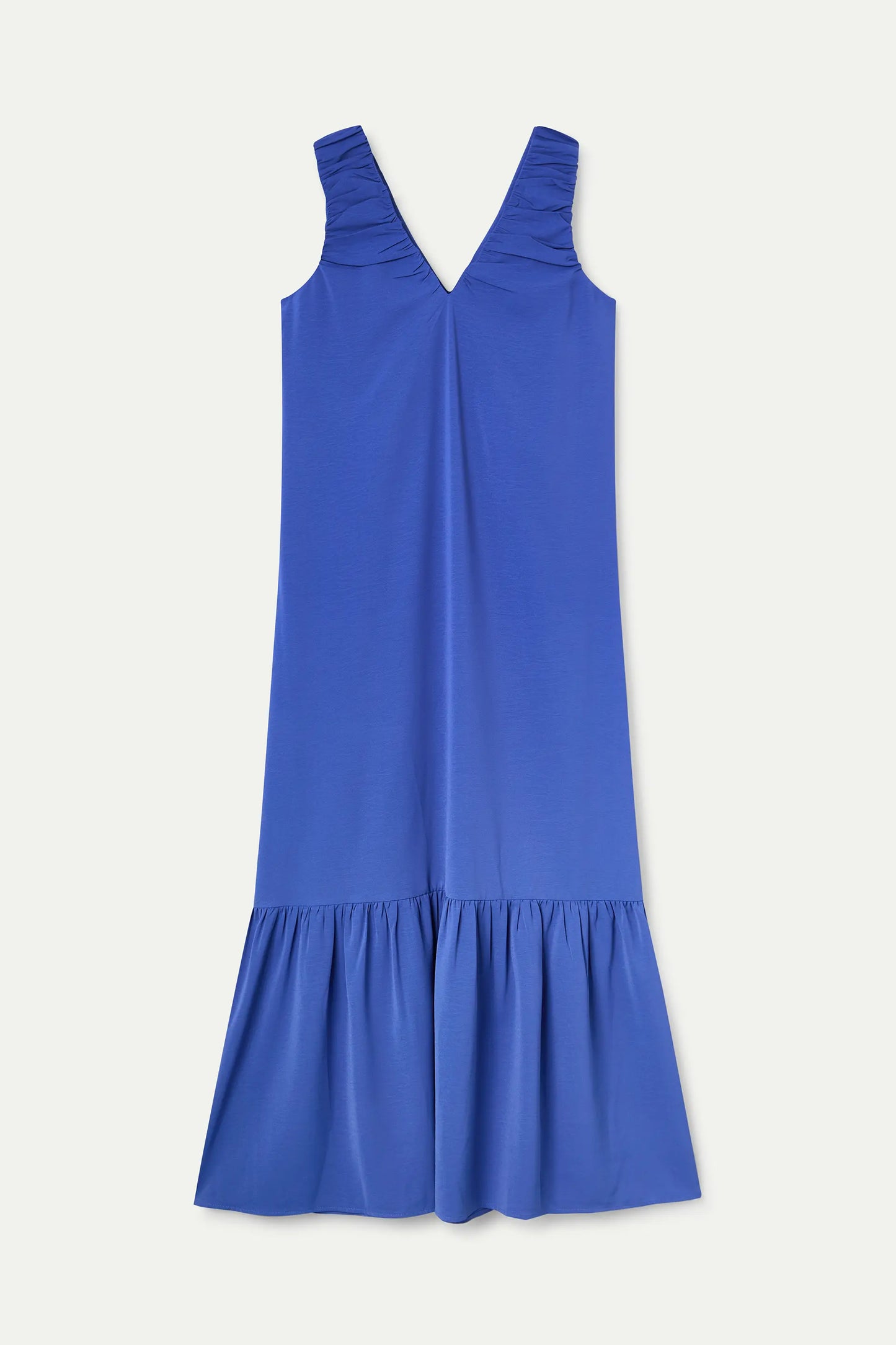 Vestido largo azul con escote pico