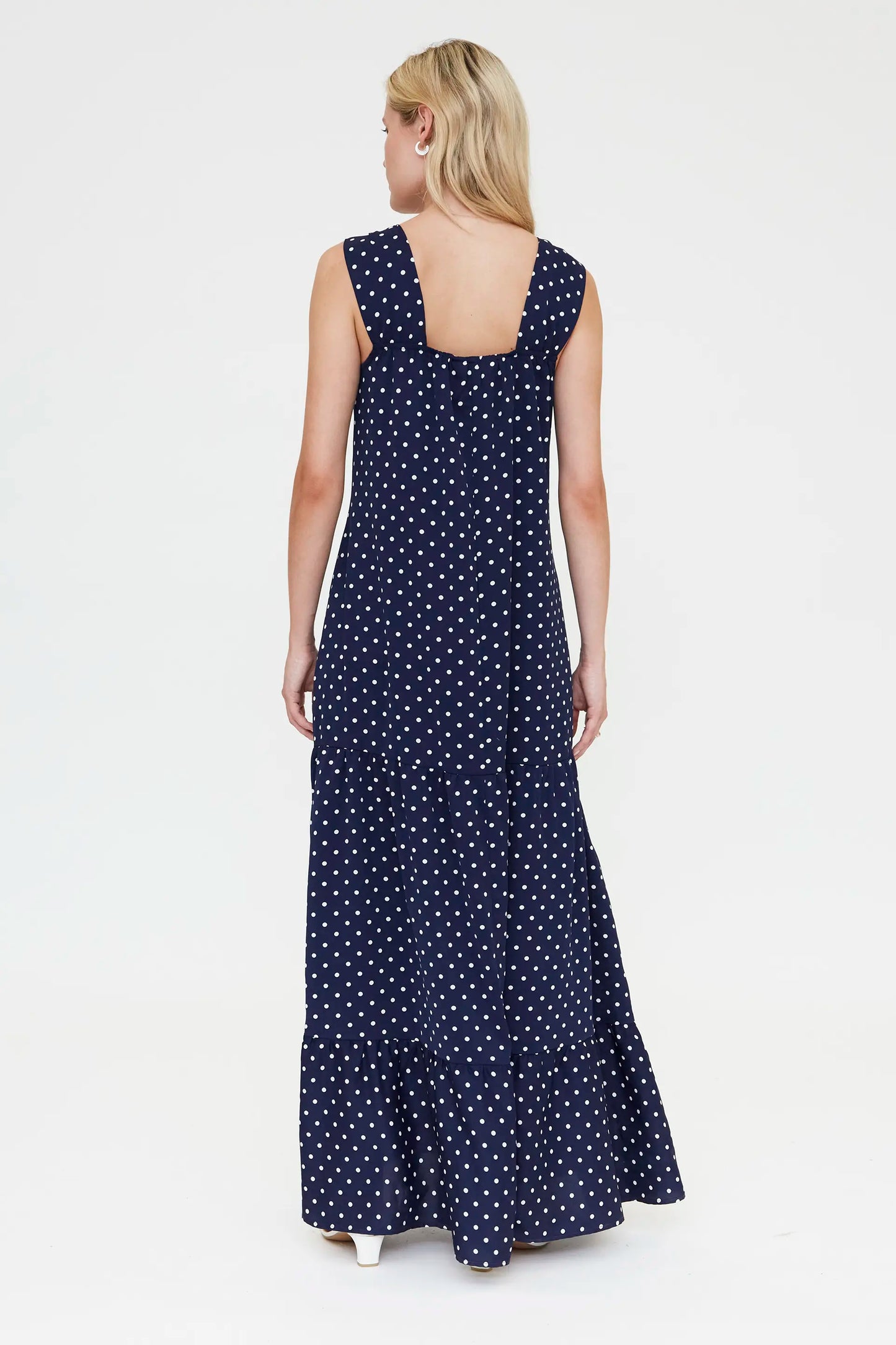 Long dress with navy blue mini dot print