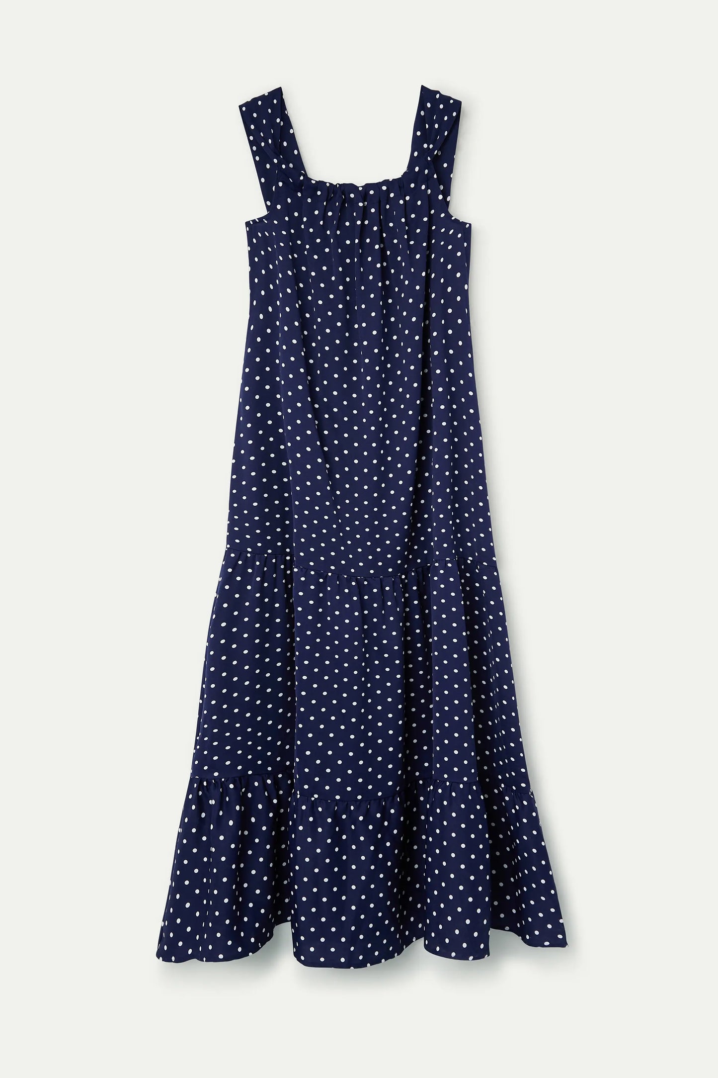 Long dress with navy blue mini dot print
