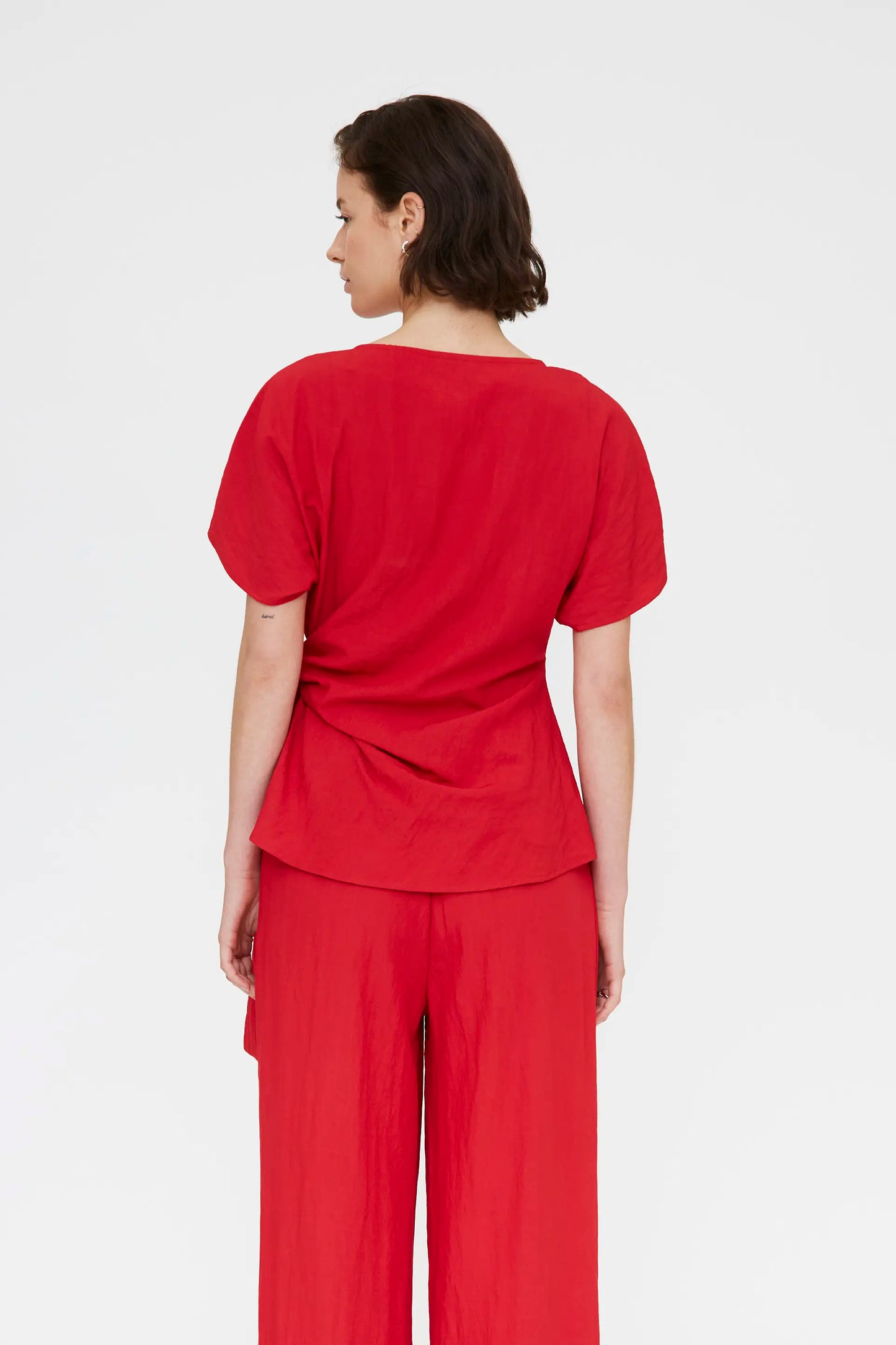 Red top with tie detail