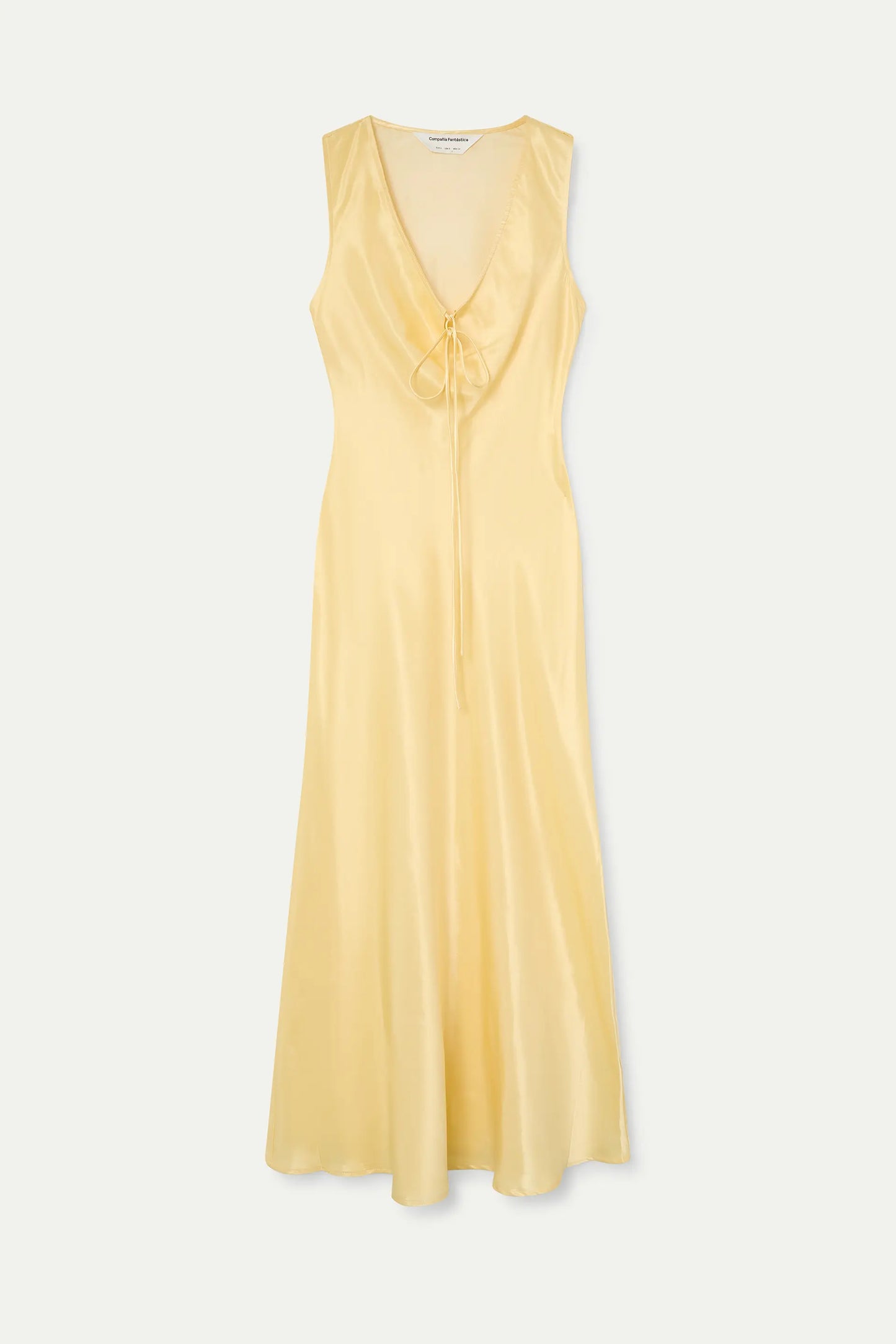 Vestido largo amarillo claro satinado