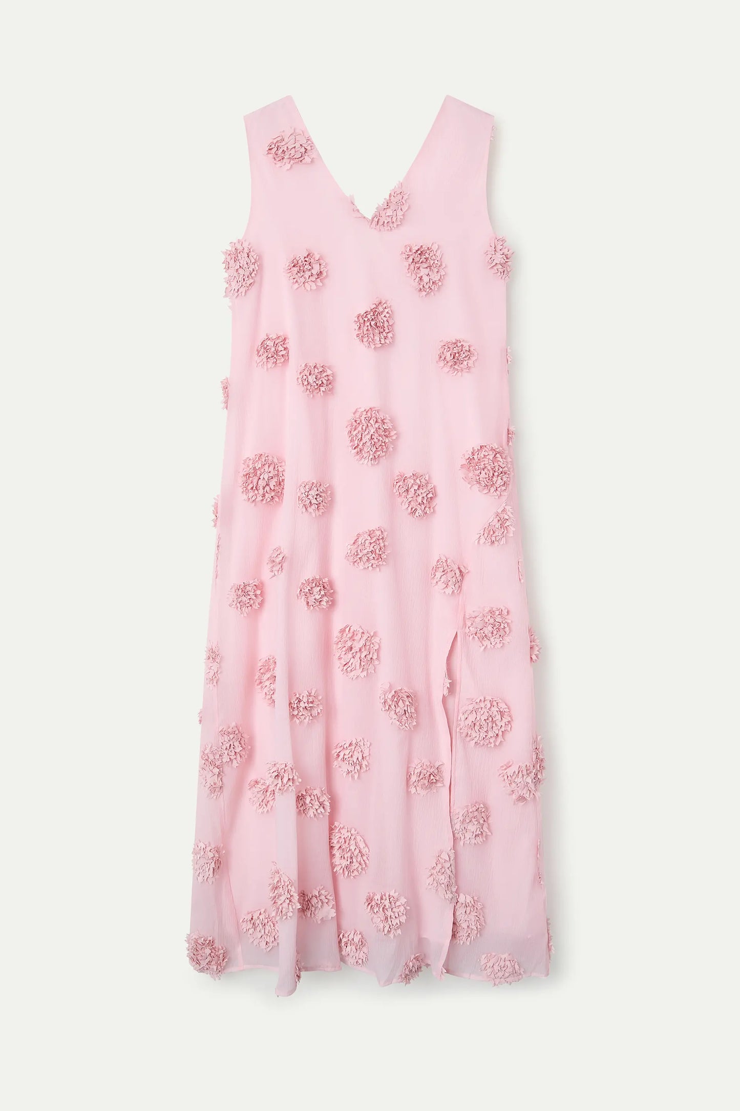 Vestido largo rosa con detalle floral