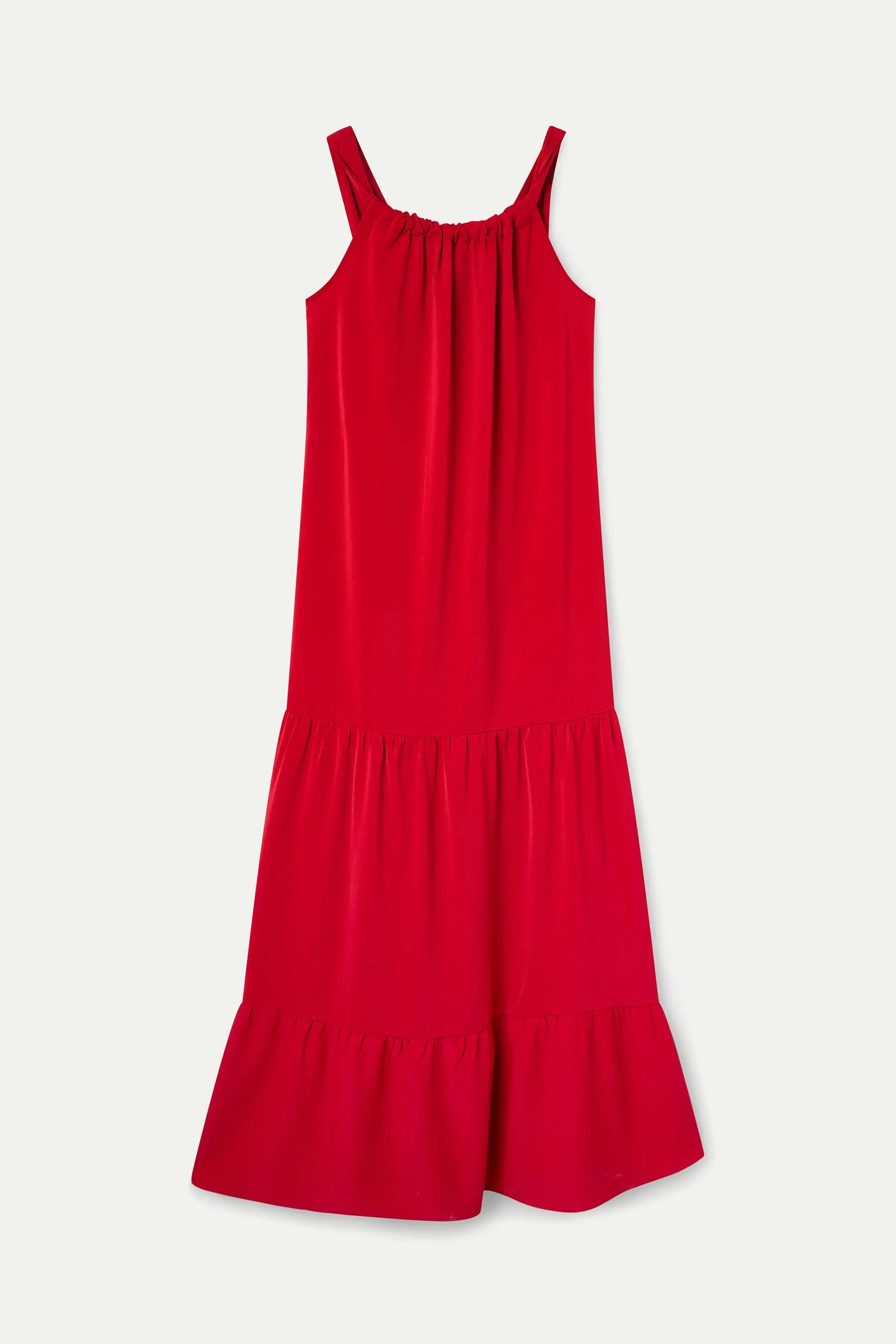 Vestido largo rojo con escote redondo