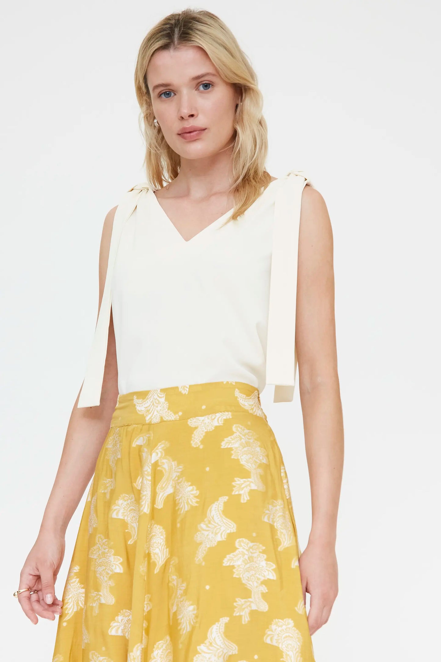 Off-white top with tie straps