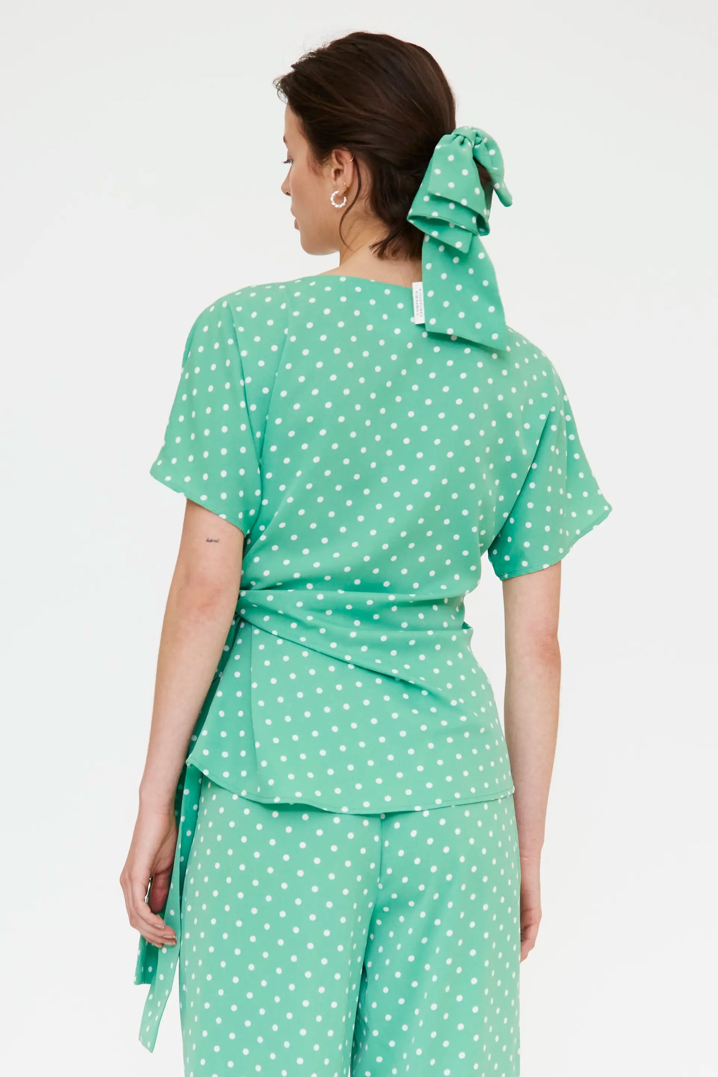 Top with green mini dot print