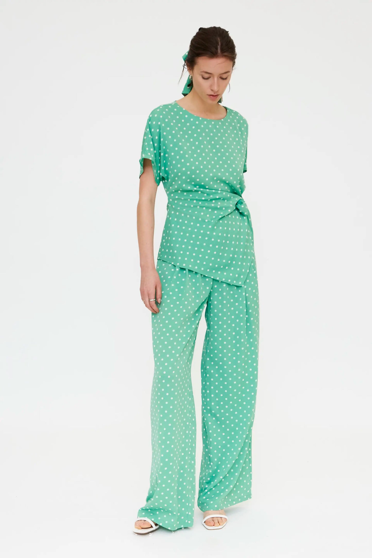 Top with green mini dot print