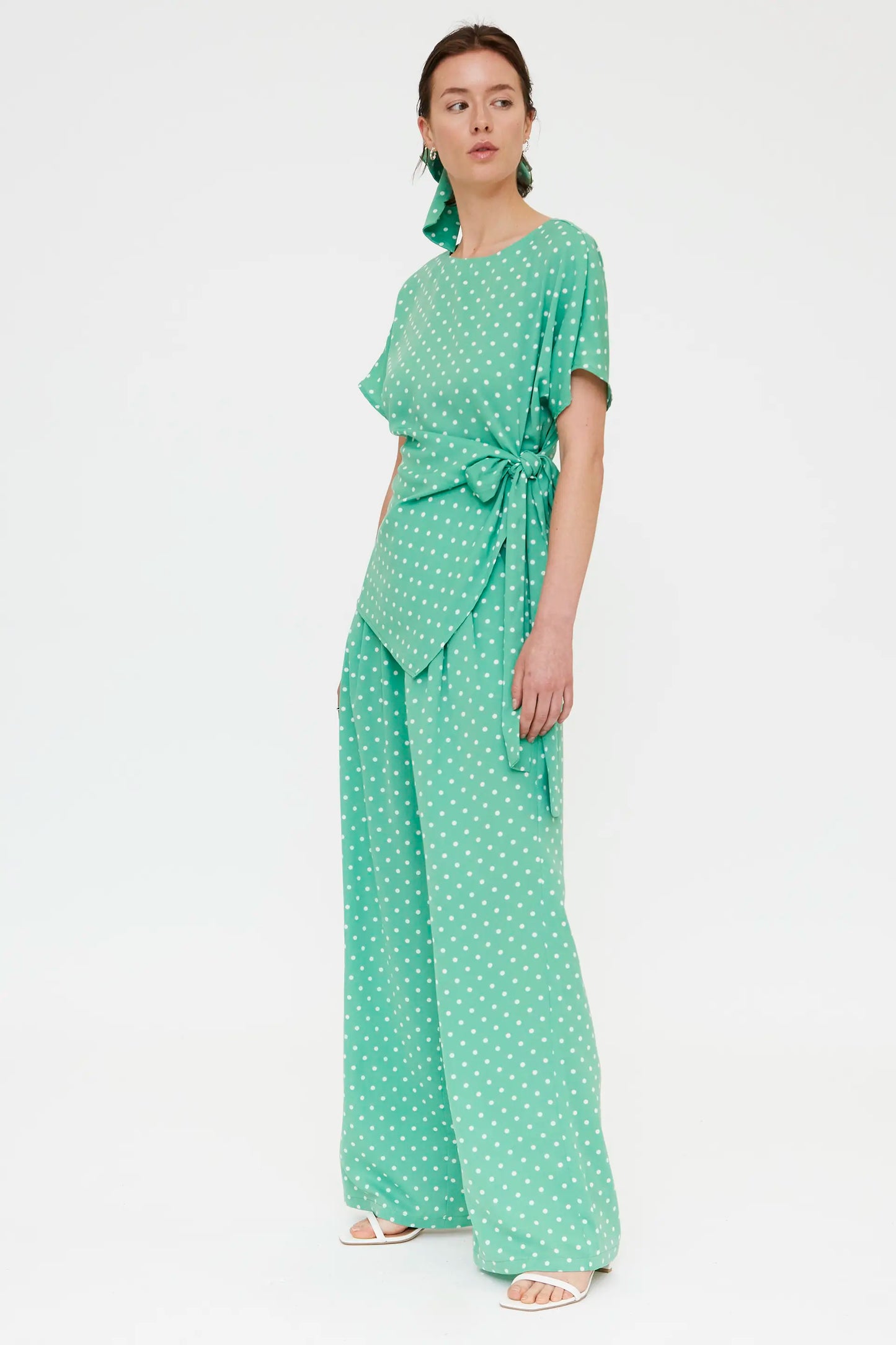 Pantalón con estampado mini dots verde
