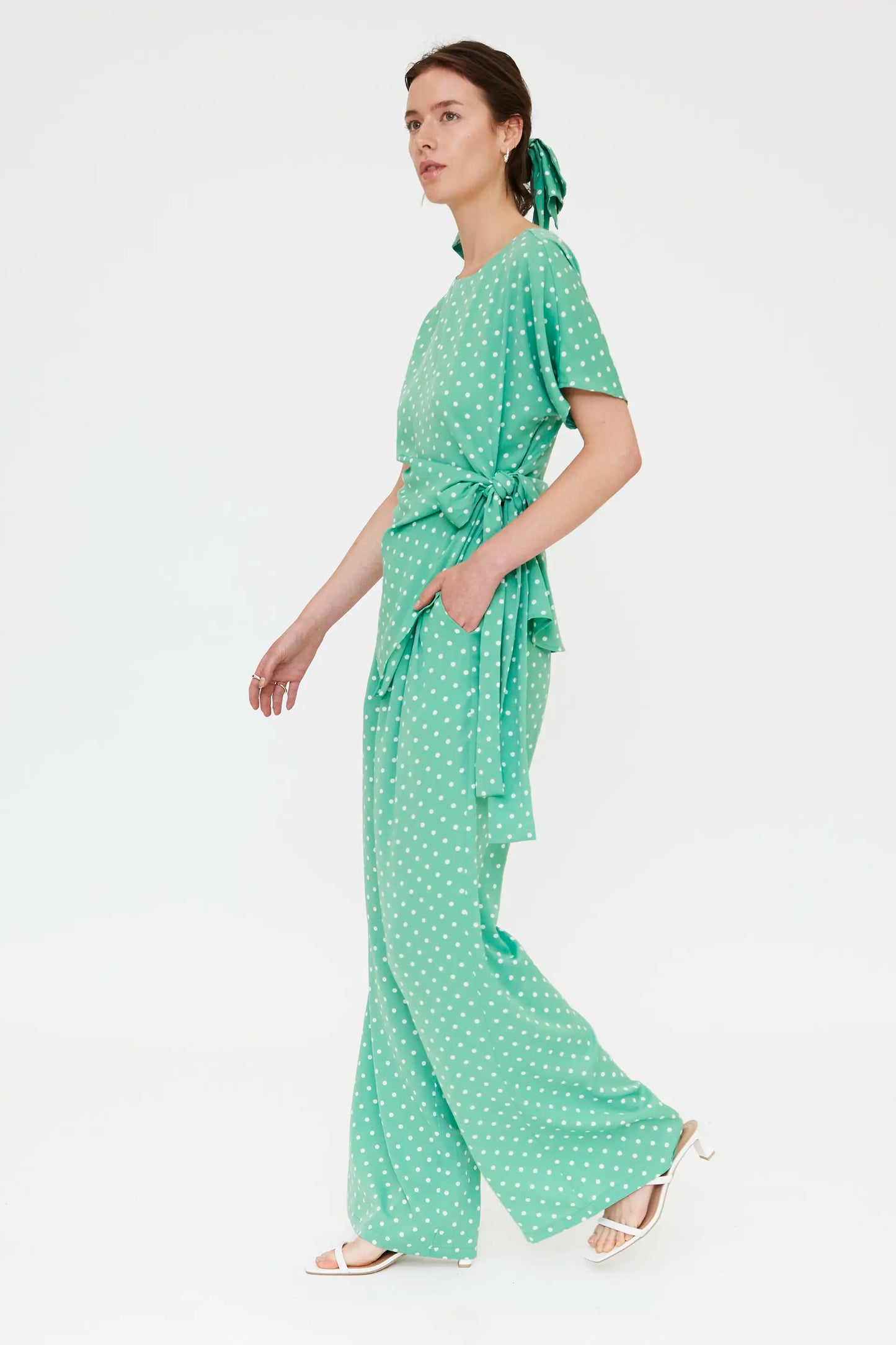 Pantalón con estampado mini dots verde