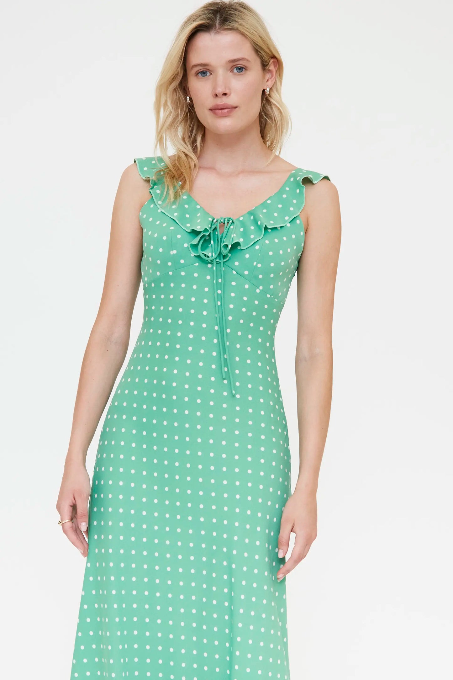 Vestido largo con estampado mini dots verde