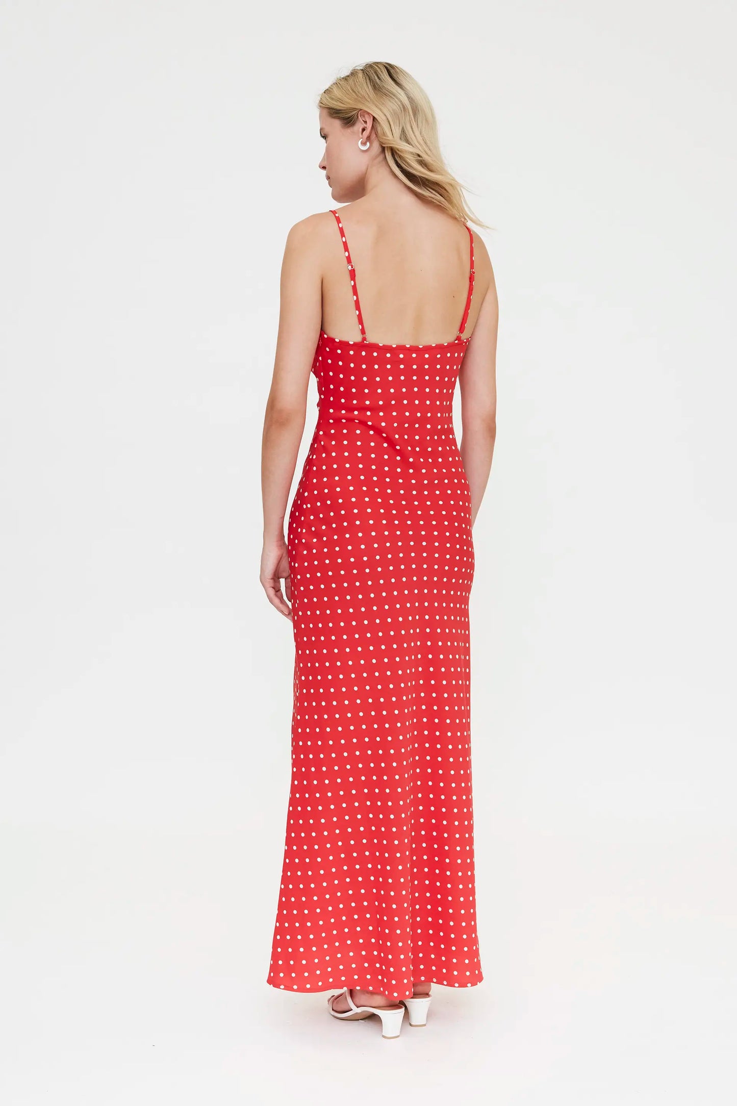 Vestido largo con estampado mini dots rojo