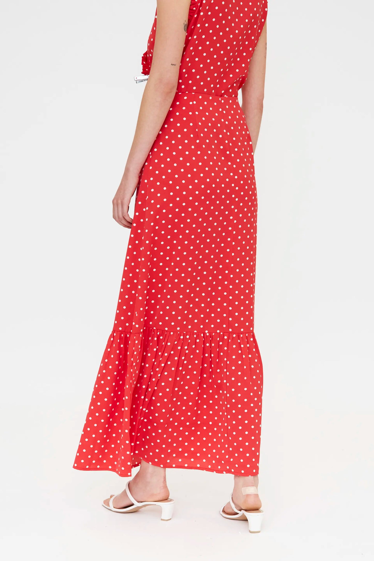 Falda larga con estampado mini dots rojo