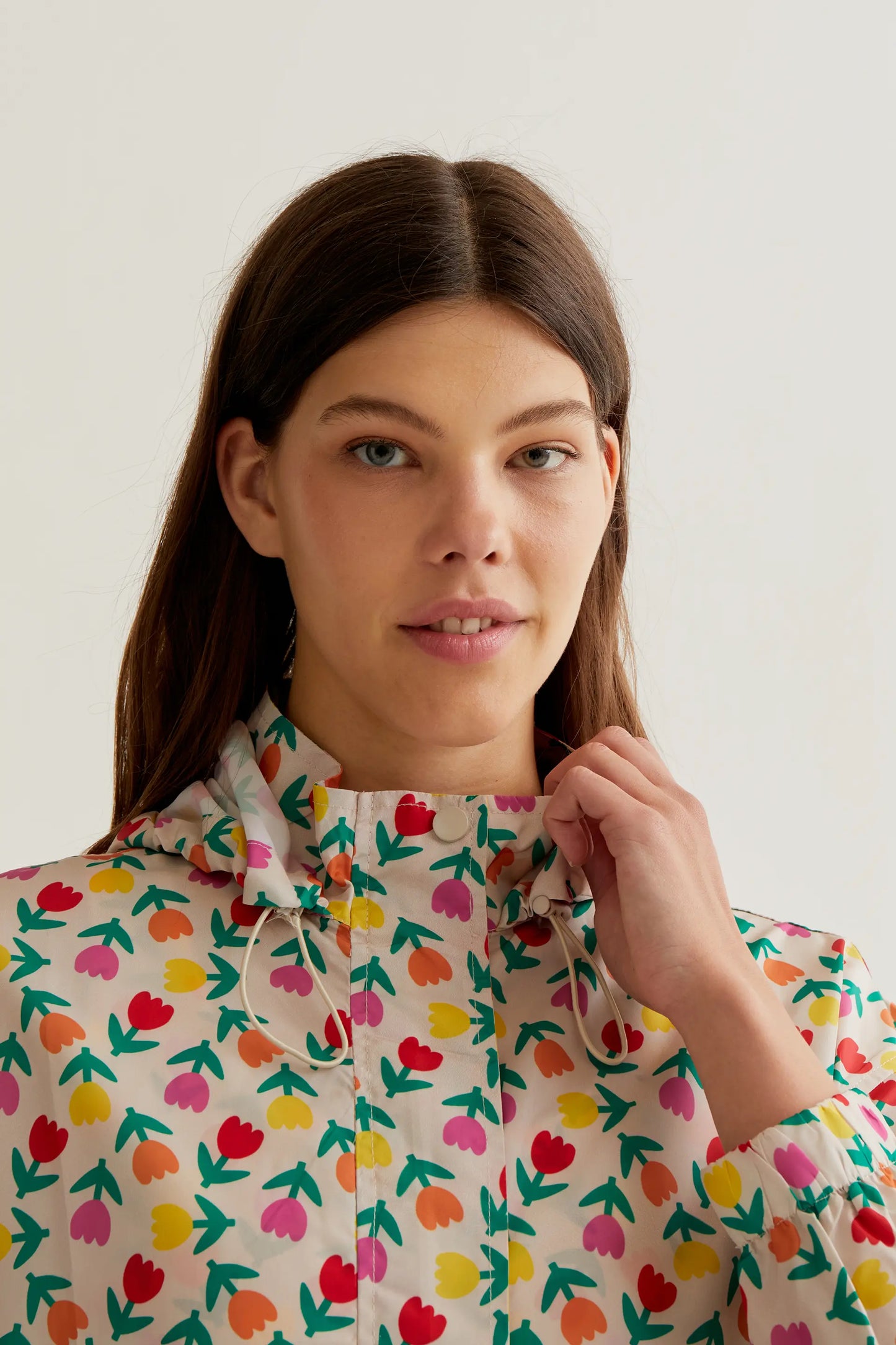 Jacket with Multicolor Tulips Print