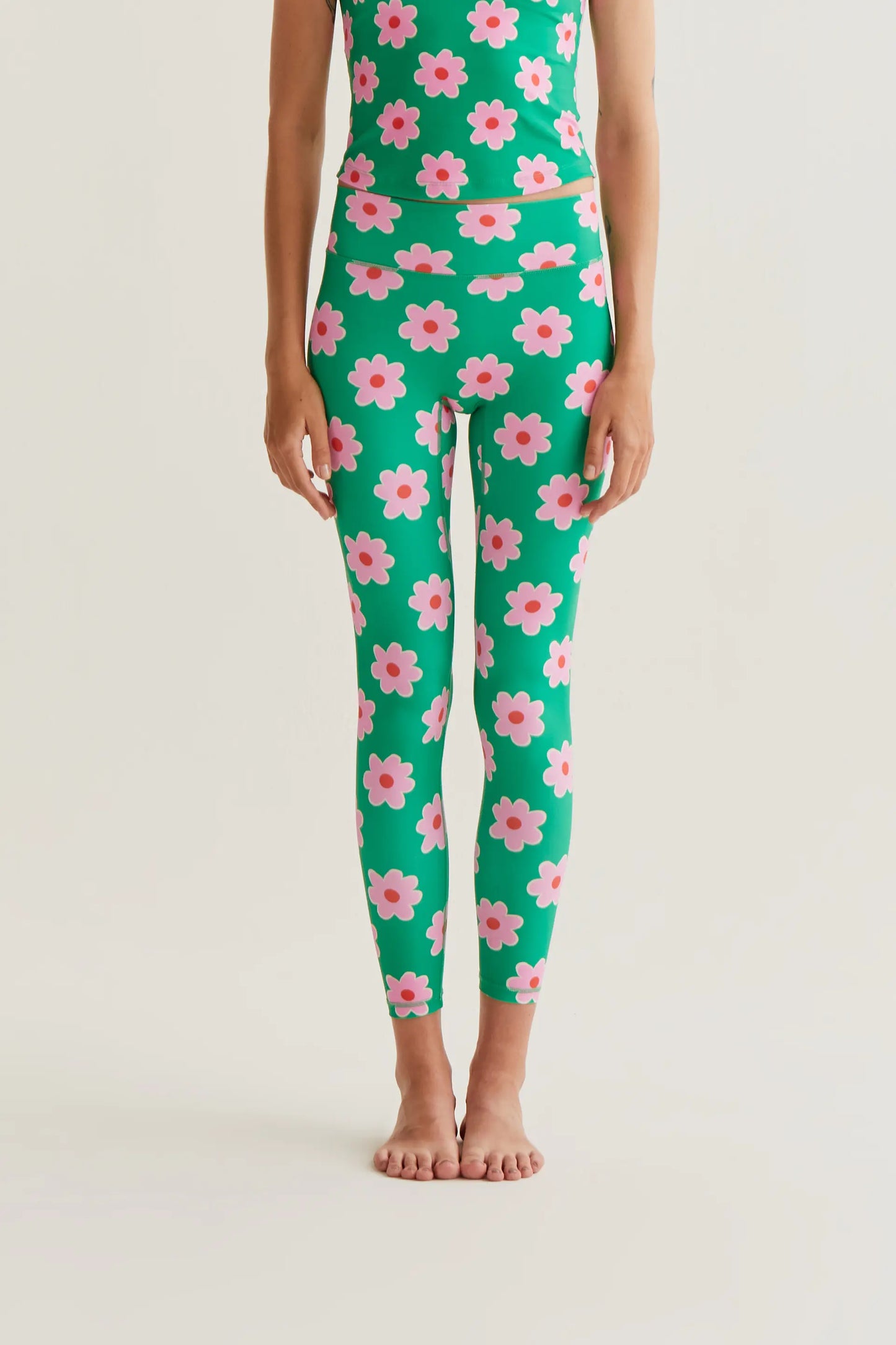 Pink Flowers Print Sports Leggings