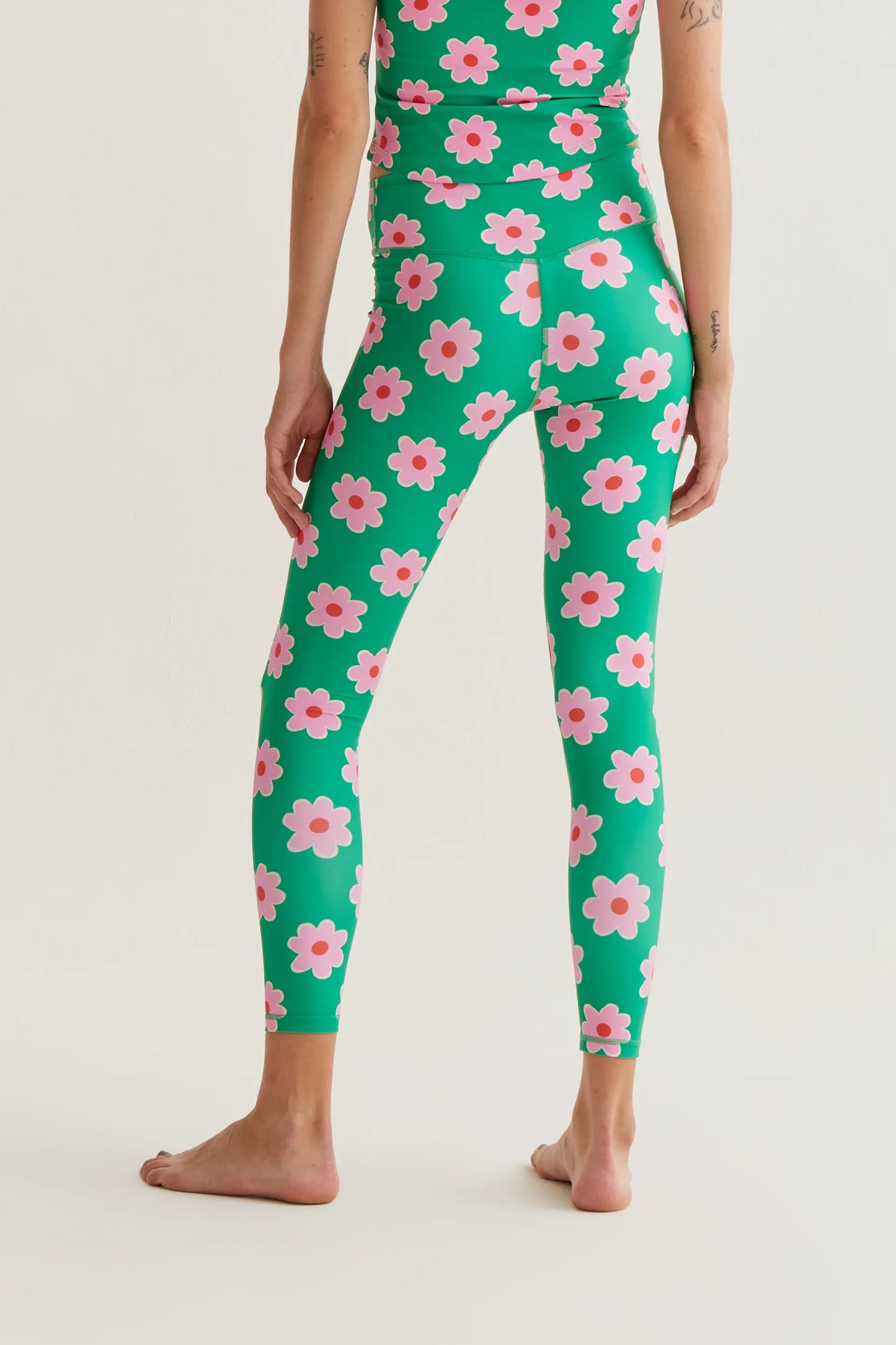 Pink Flowers Print Sports Leggings