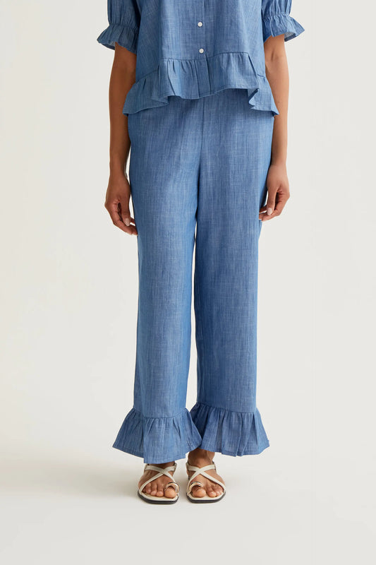 Pantalón 100% algodón chambray azul claro