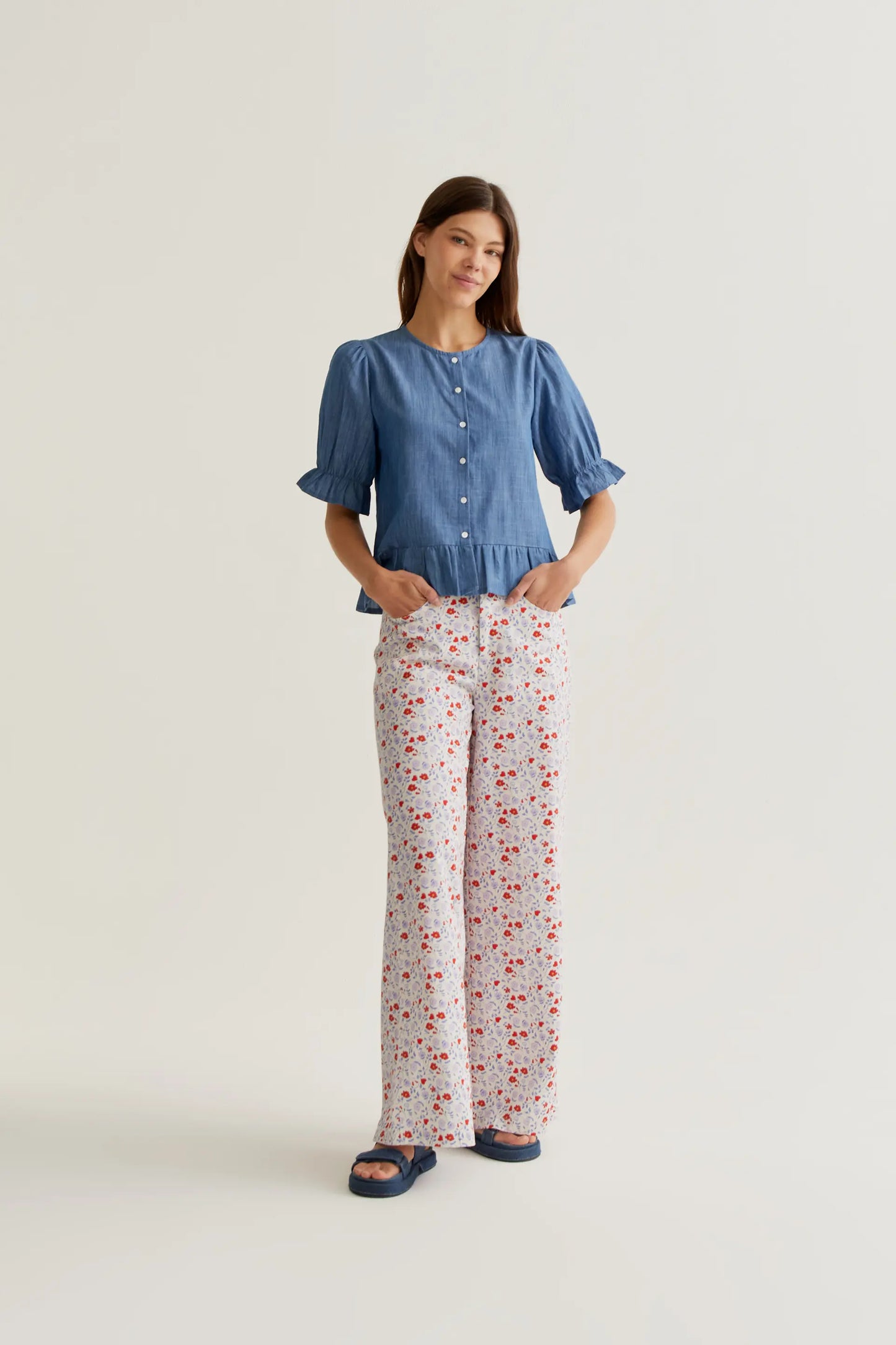 Light blue chambray 100% cotton shirt.