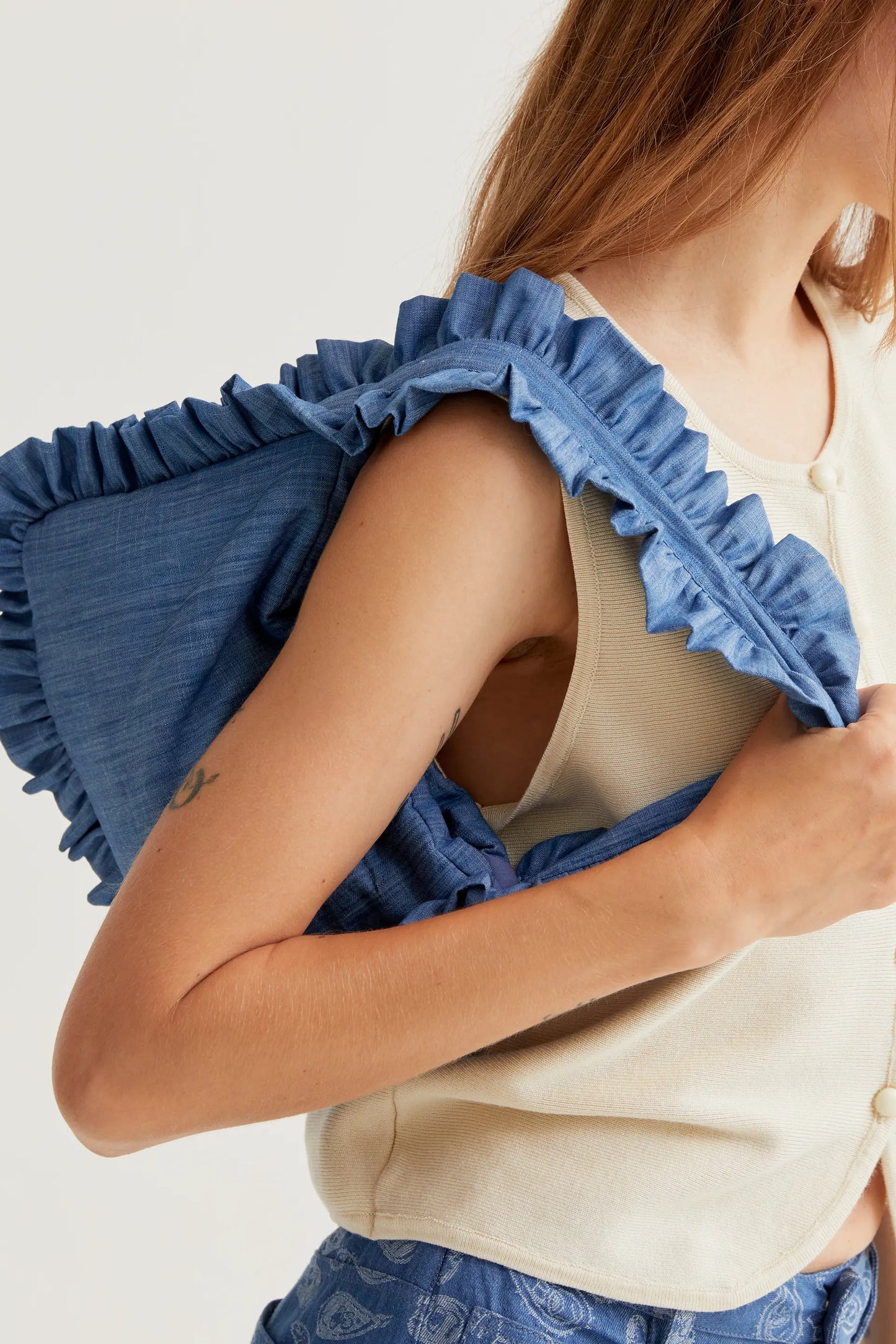 Light blue chambray 100% cotton bag