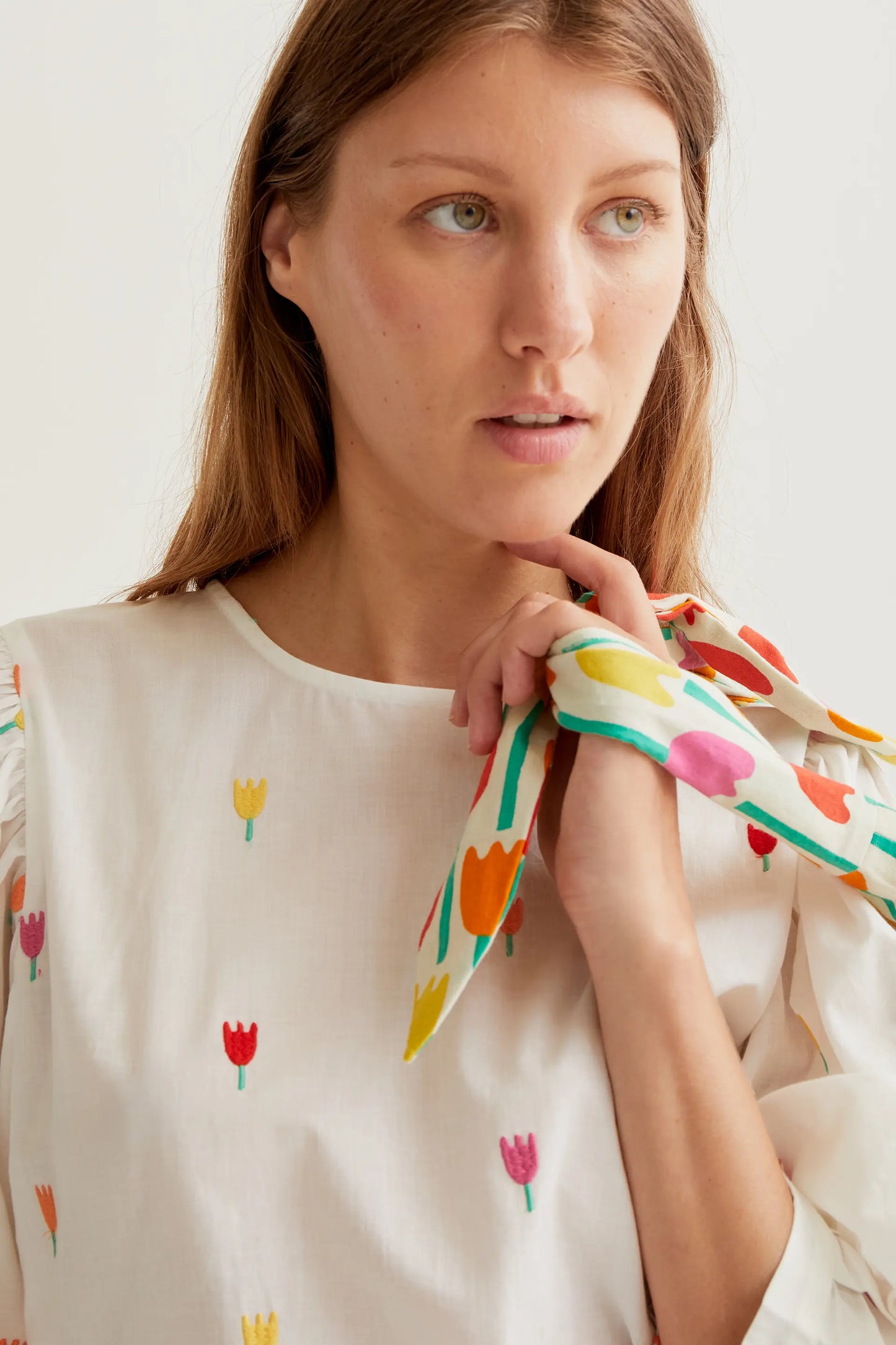Top 100% algodón con estampado Multi Tulip