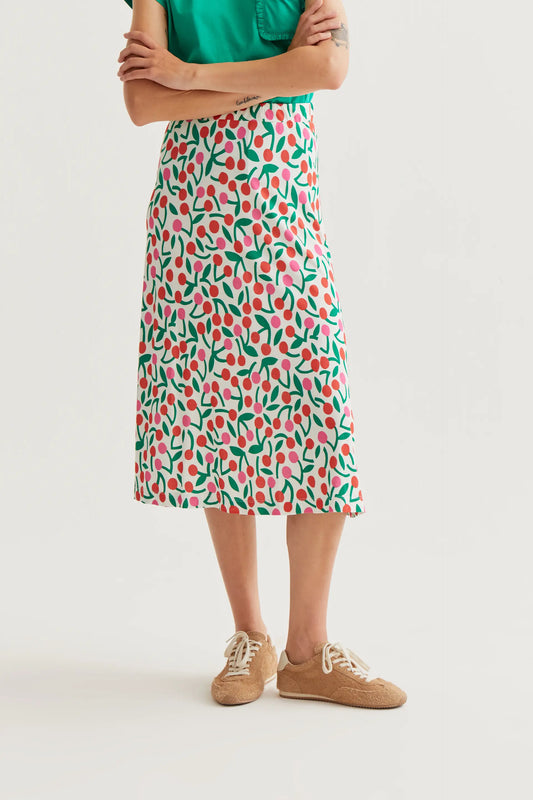 Falda midi con estampado Guinda