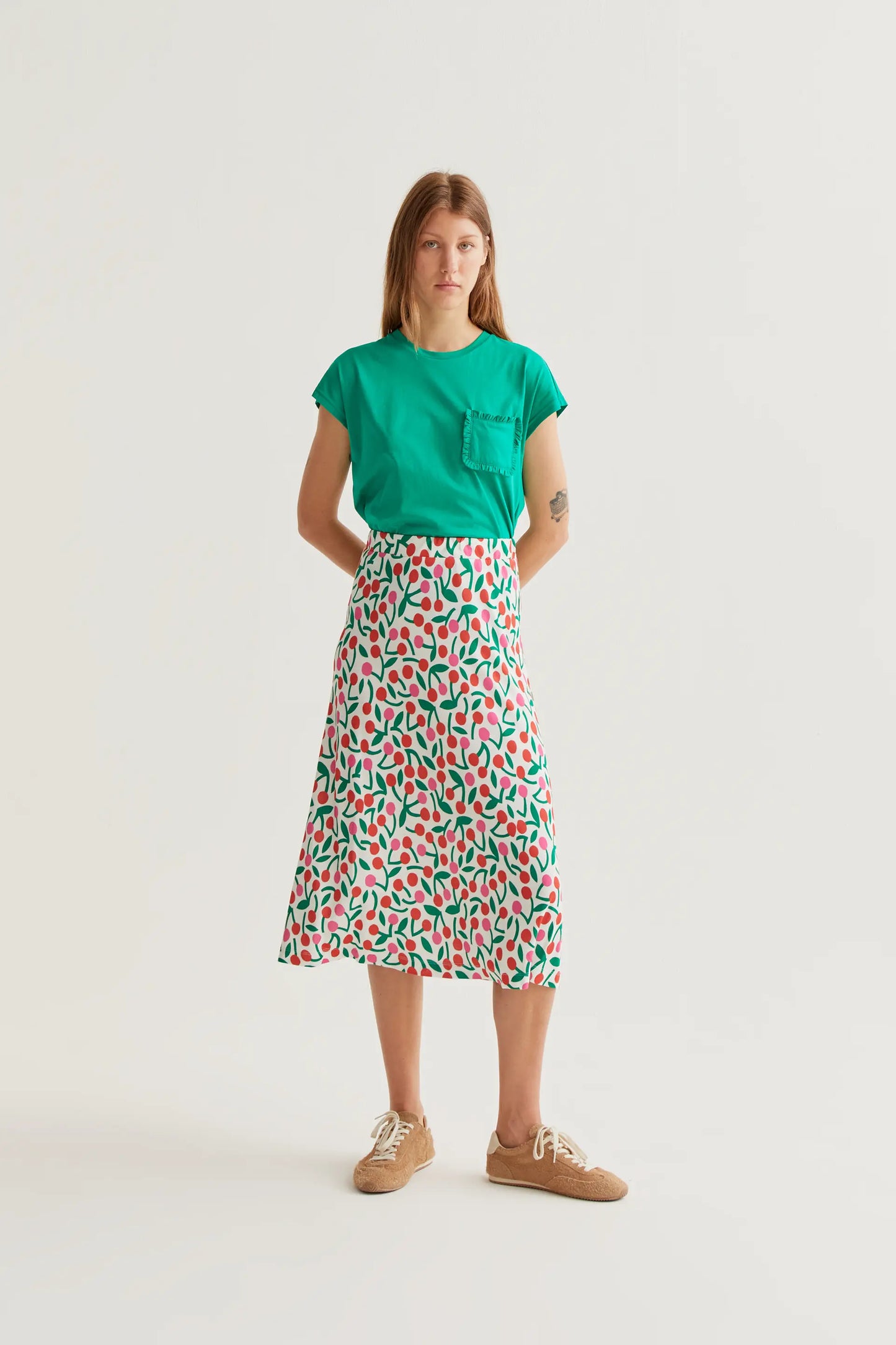 Falda midi con estampado Guinda