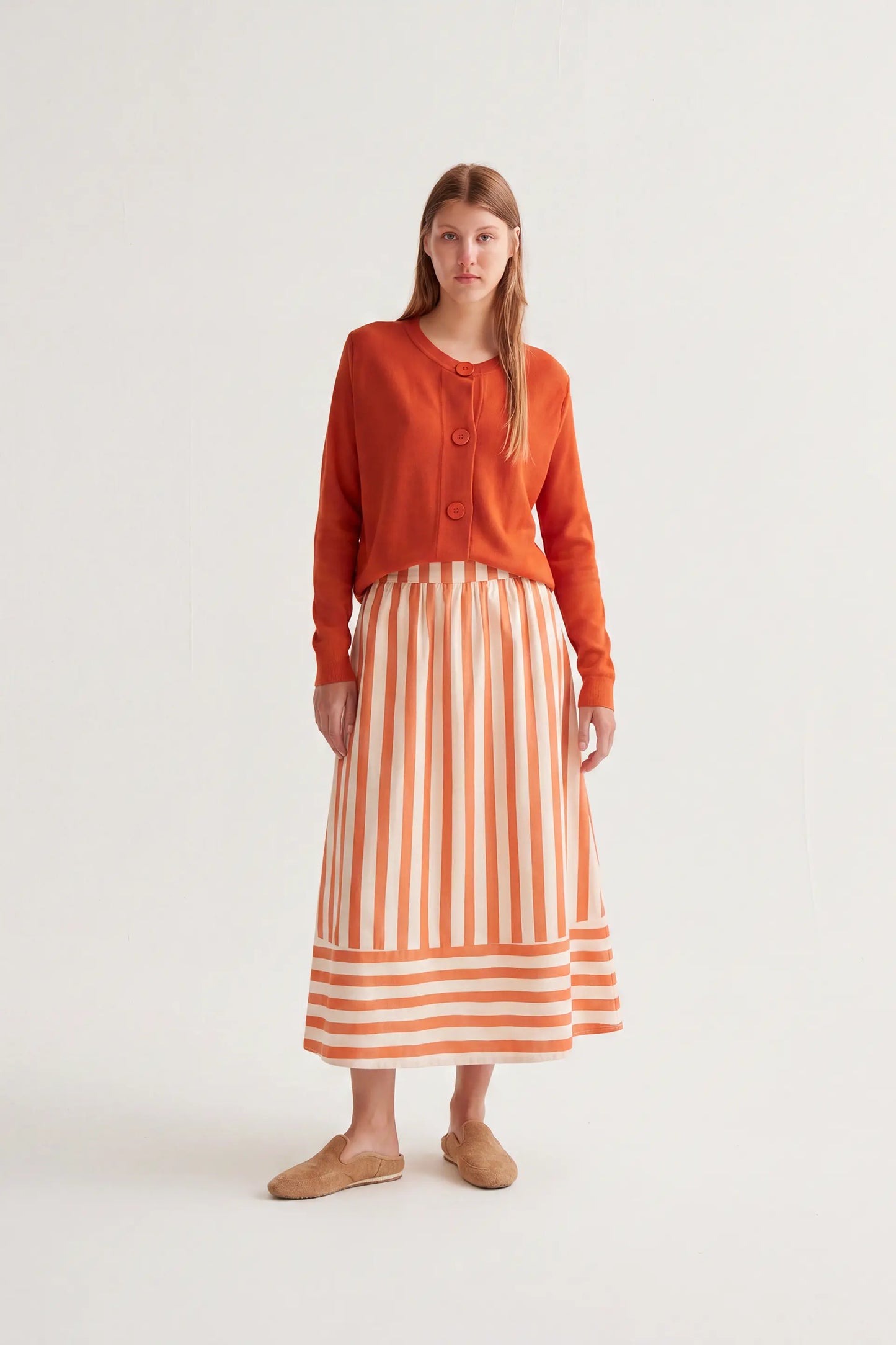 Falda midi con estampado Bamboo Orange