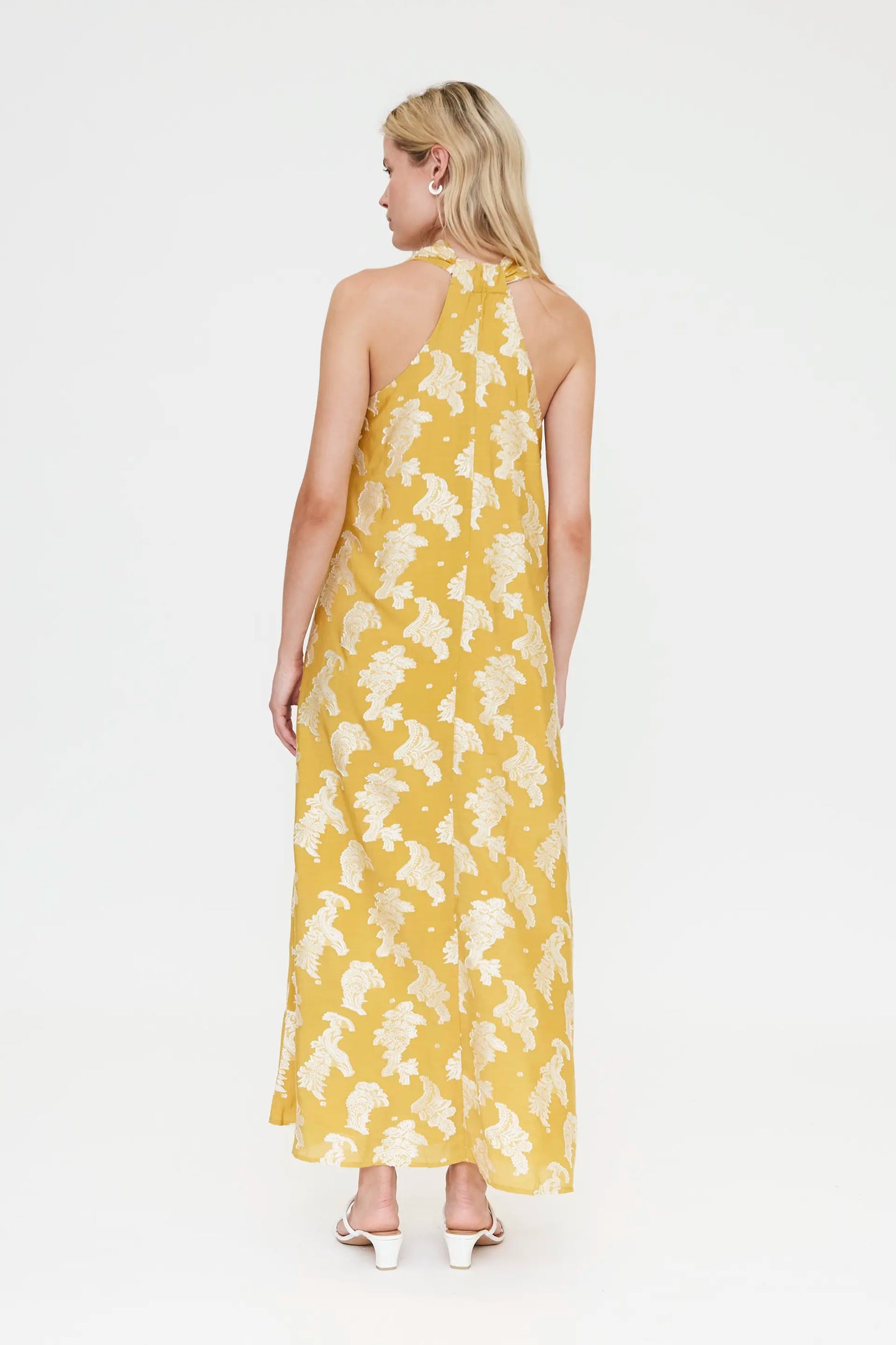 Vestido midi con estampado amarillo