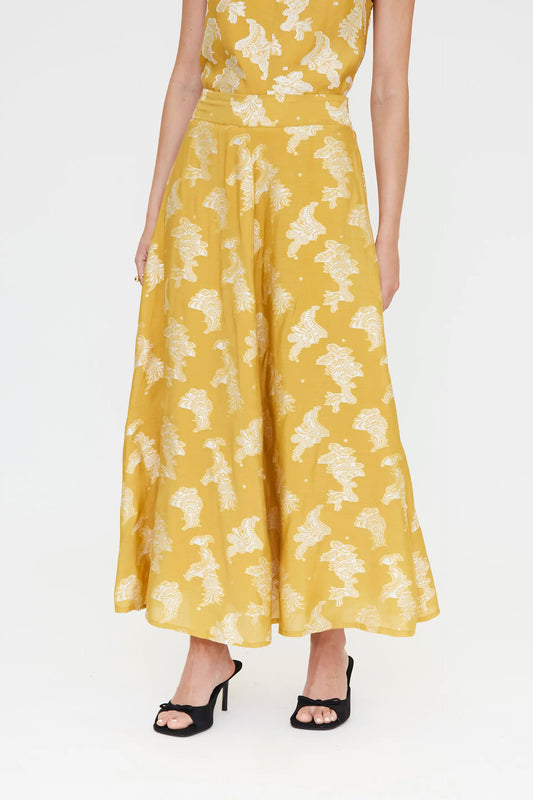 Falda larga con estampado amarillo
