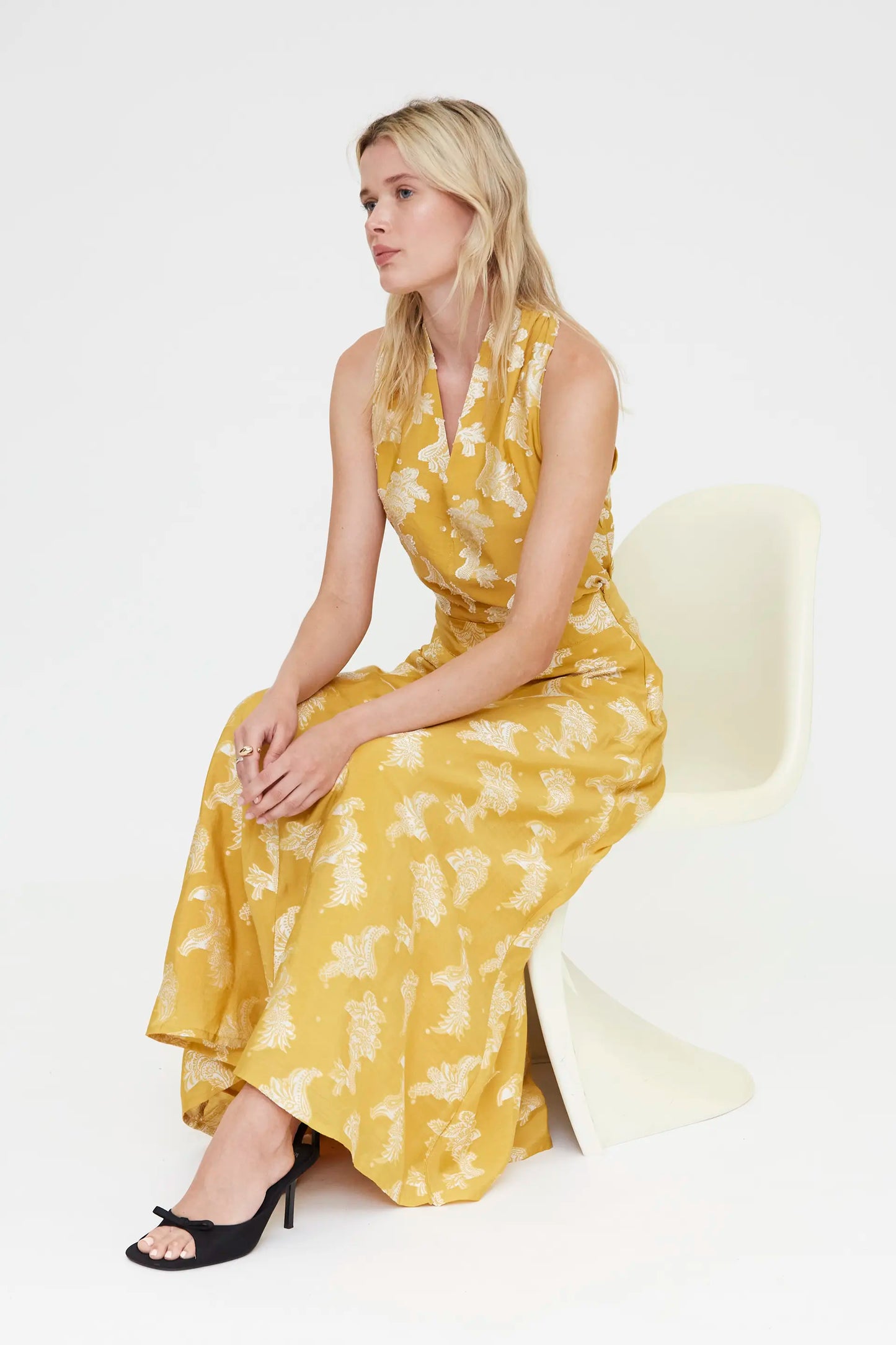 Falda larga con estampado amarillo