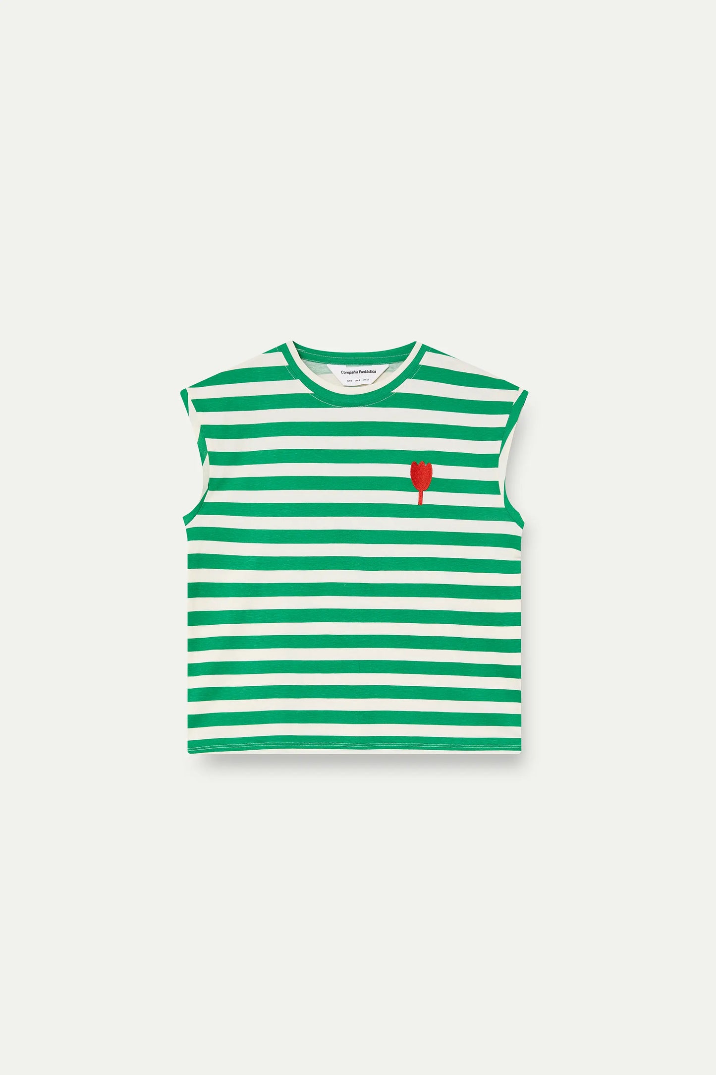 Camiseta con estampado de rayas verdes con bordado de tulipán