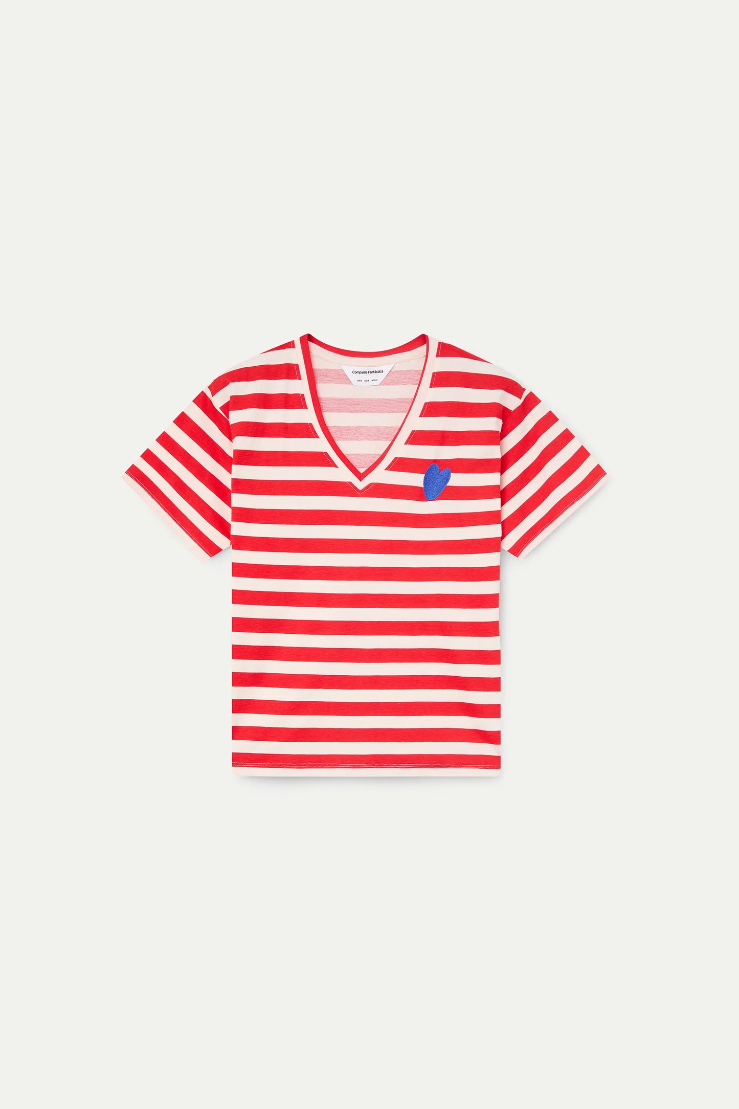 T-shirt with red striped print and embroidered heart