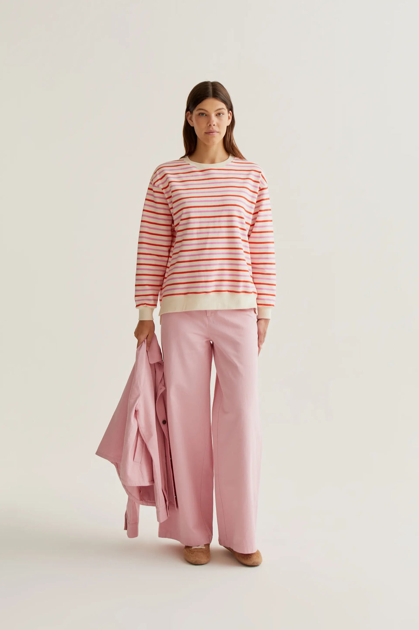 Sweatshirt with pink and red striped print