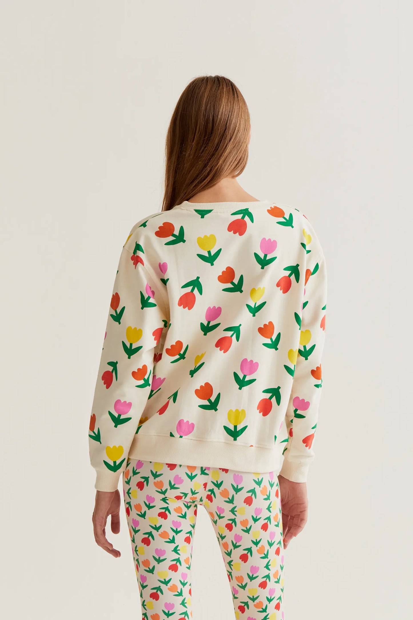Sweatshirt with Multicolor Tulips Print