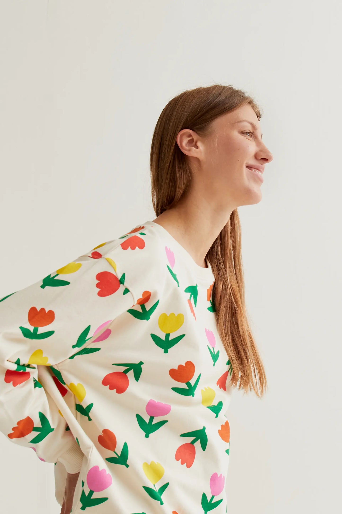 Sweatshirt with Multicolor Tulips Print