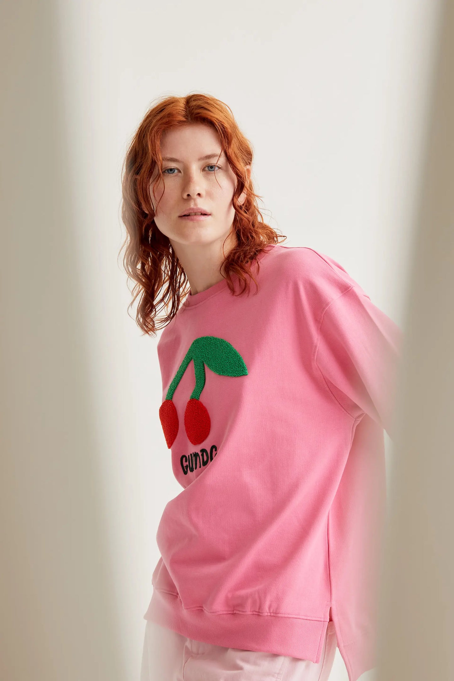 Sweatshirt with giant cherry embroidery