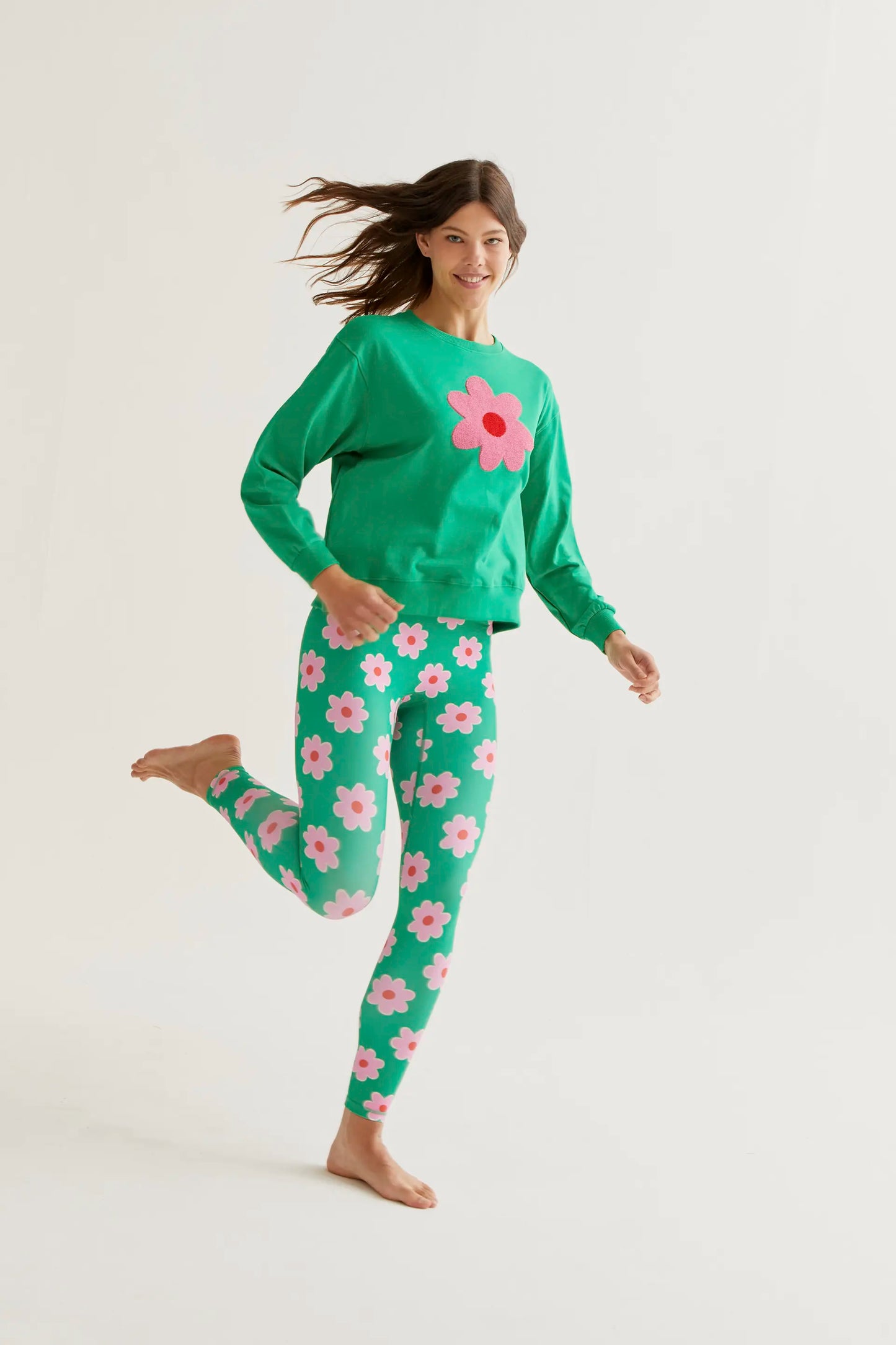 Sweatshirt with giant pink flower embroidery