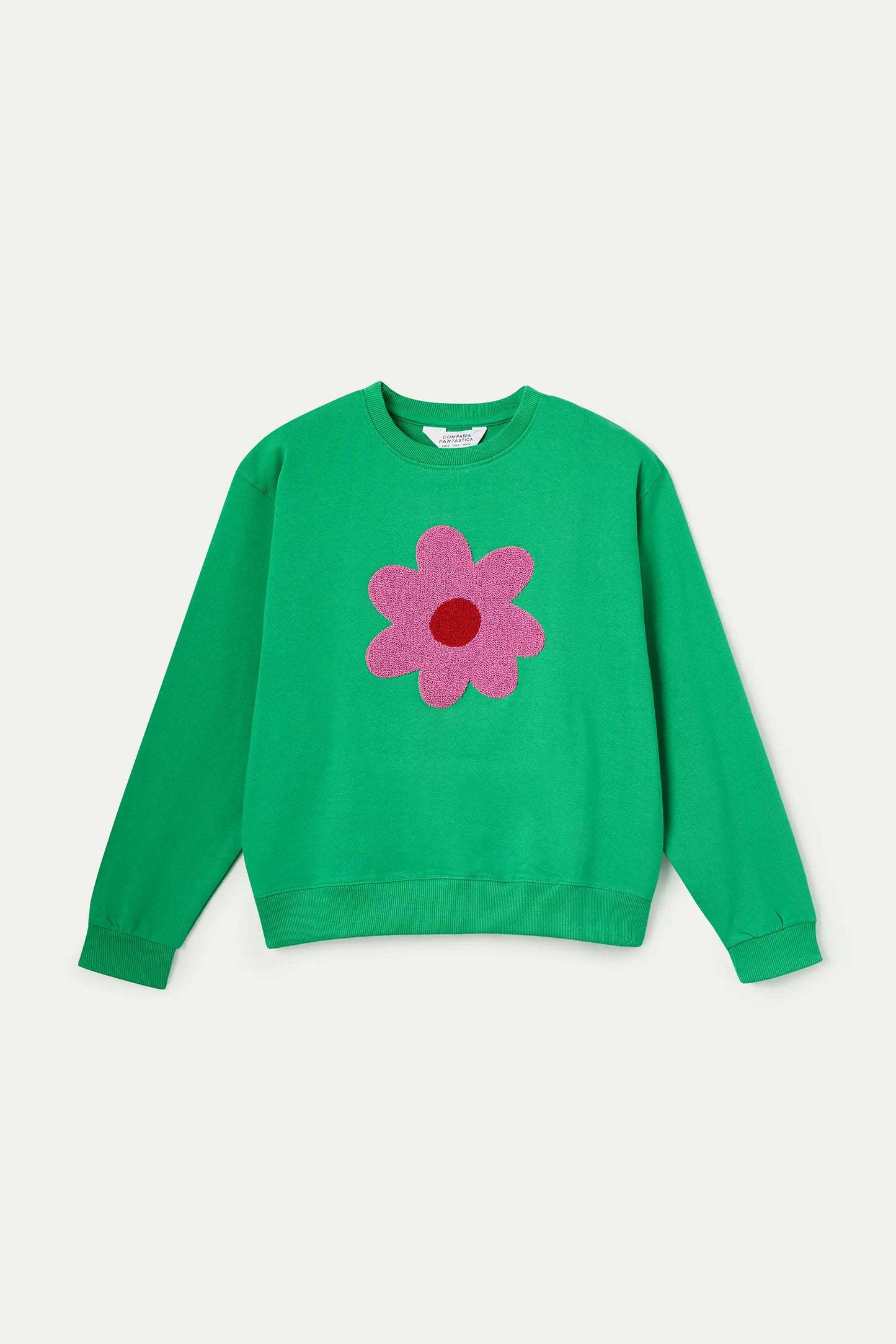 Sweatshirt with giant pink flower embroidery
