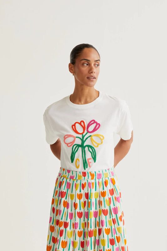 Camiseta con bordado de Tulipanes "CF"