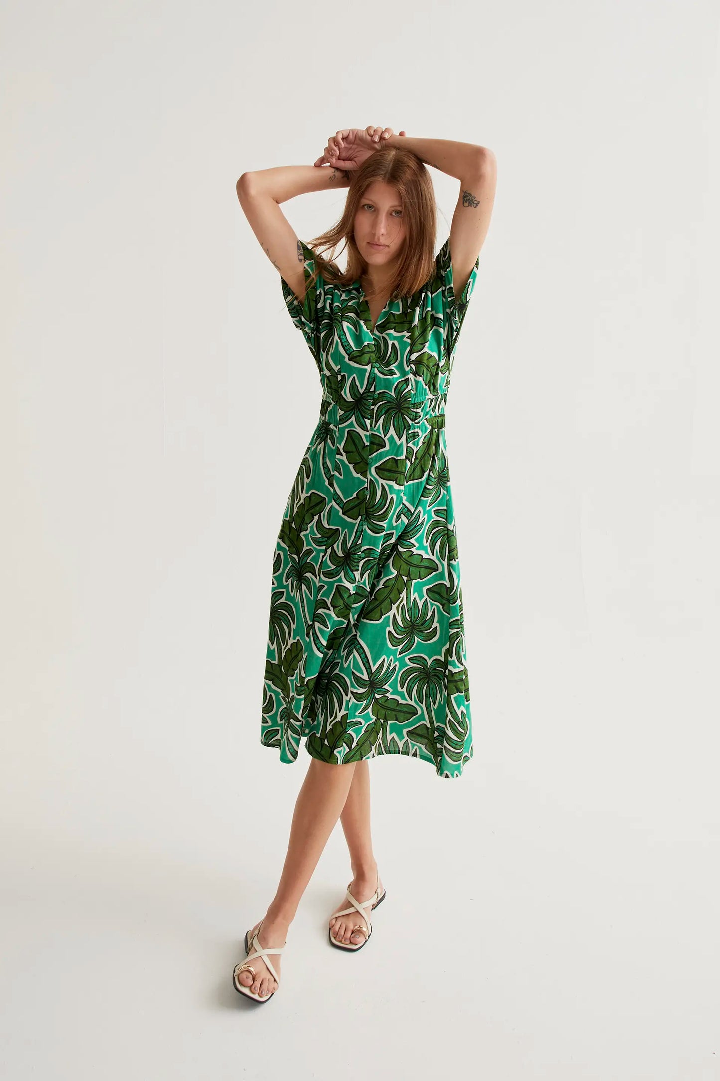 Palm Tree Print Midi Dress