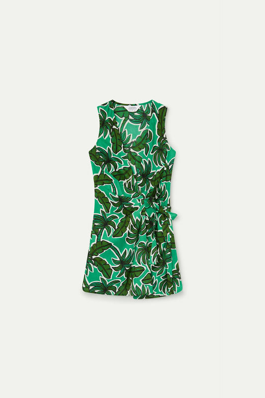 Vestido corto lazado con estampado Palm Tree