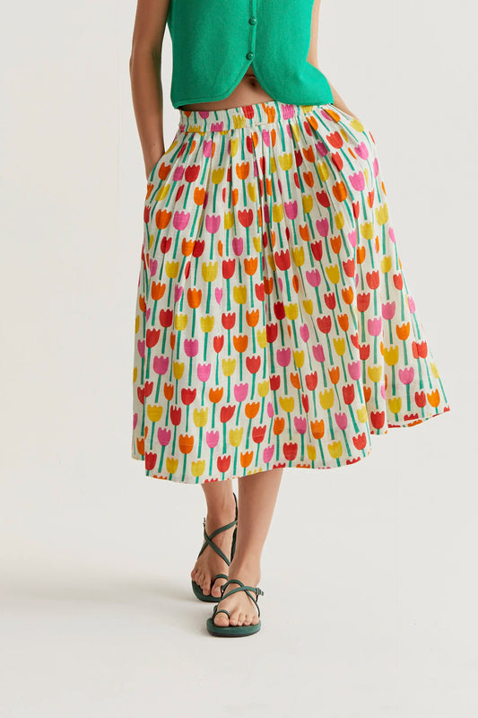 Falda midi con estampado Tulipa