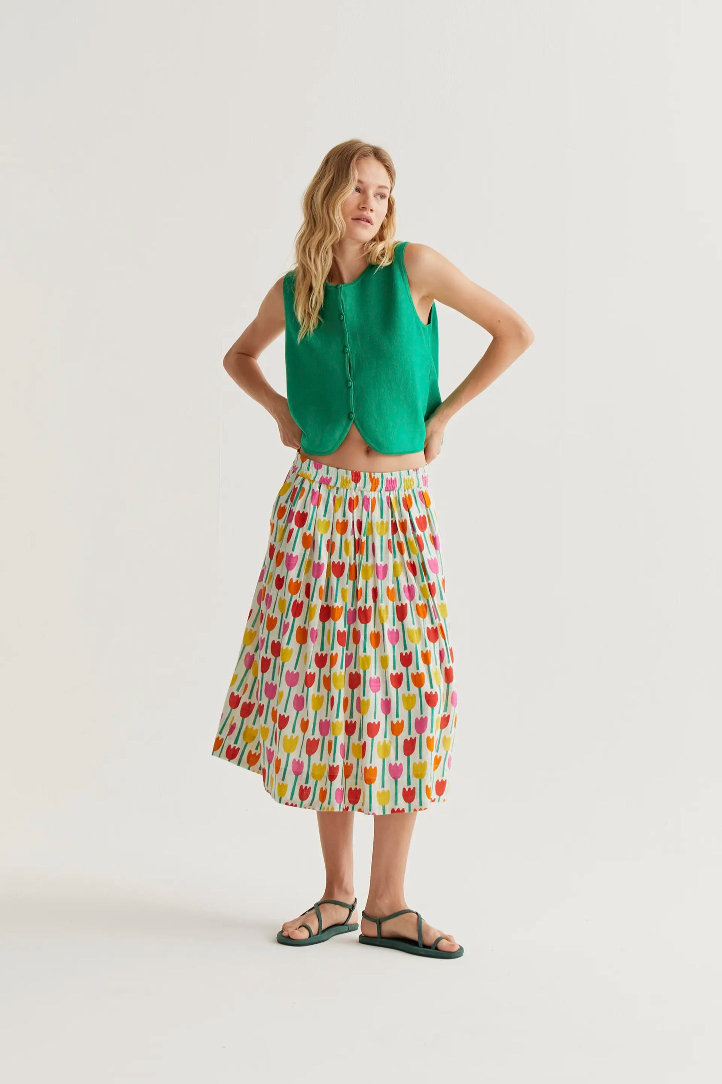 Falda midi con estampado Tulipa