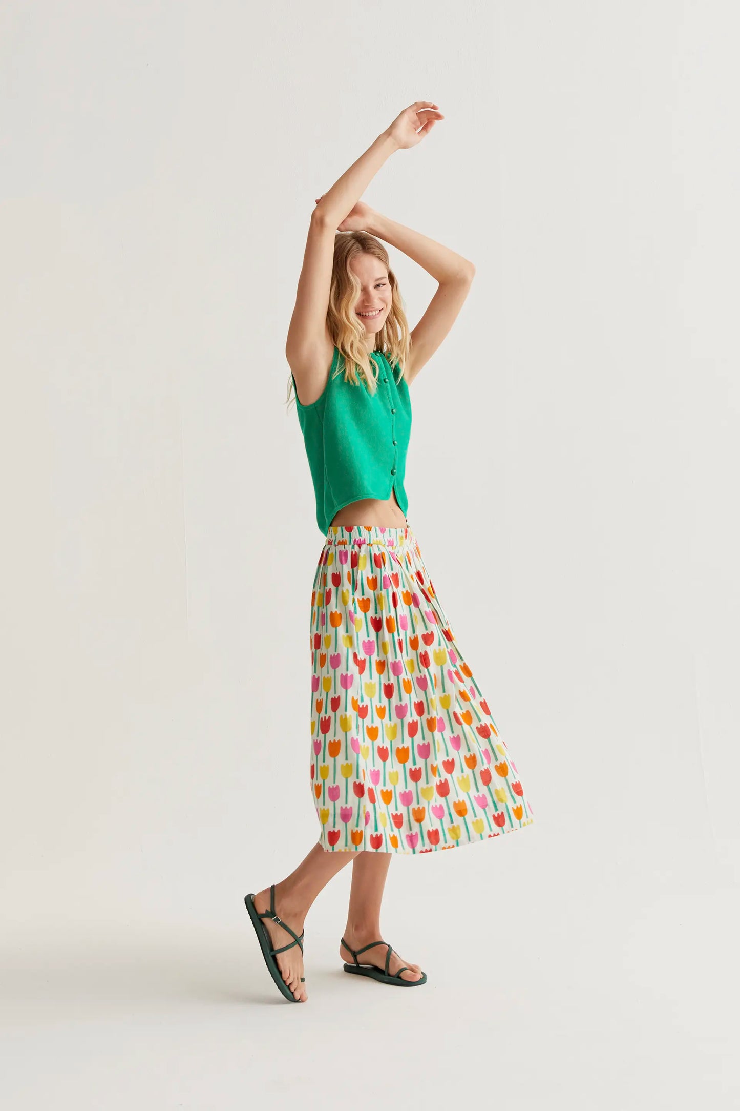 Falda midi con estampado Tulipa